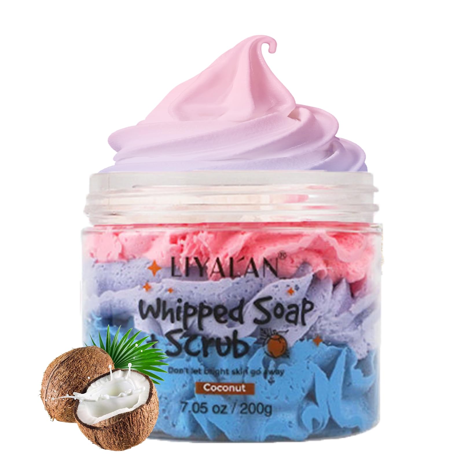 Exfoliating Coconut Shower Scrub & Whipped Soap with Shea Butter & Olive Oil - Moisturizing Body Scrub for Women - Smoothing Bath Exfoliator for Dry Skin - Perfect for Spa Day & At-Home Self Care Routine