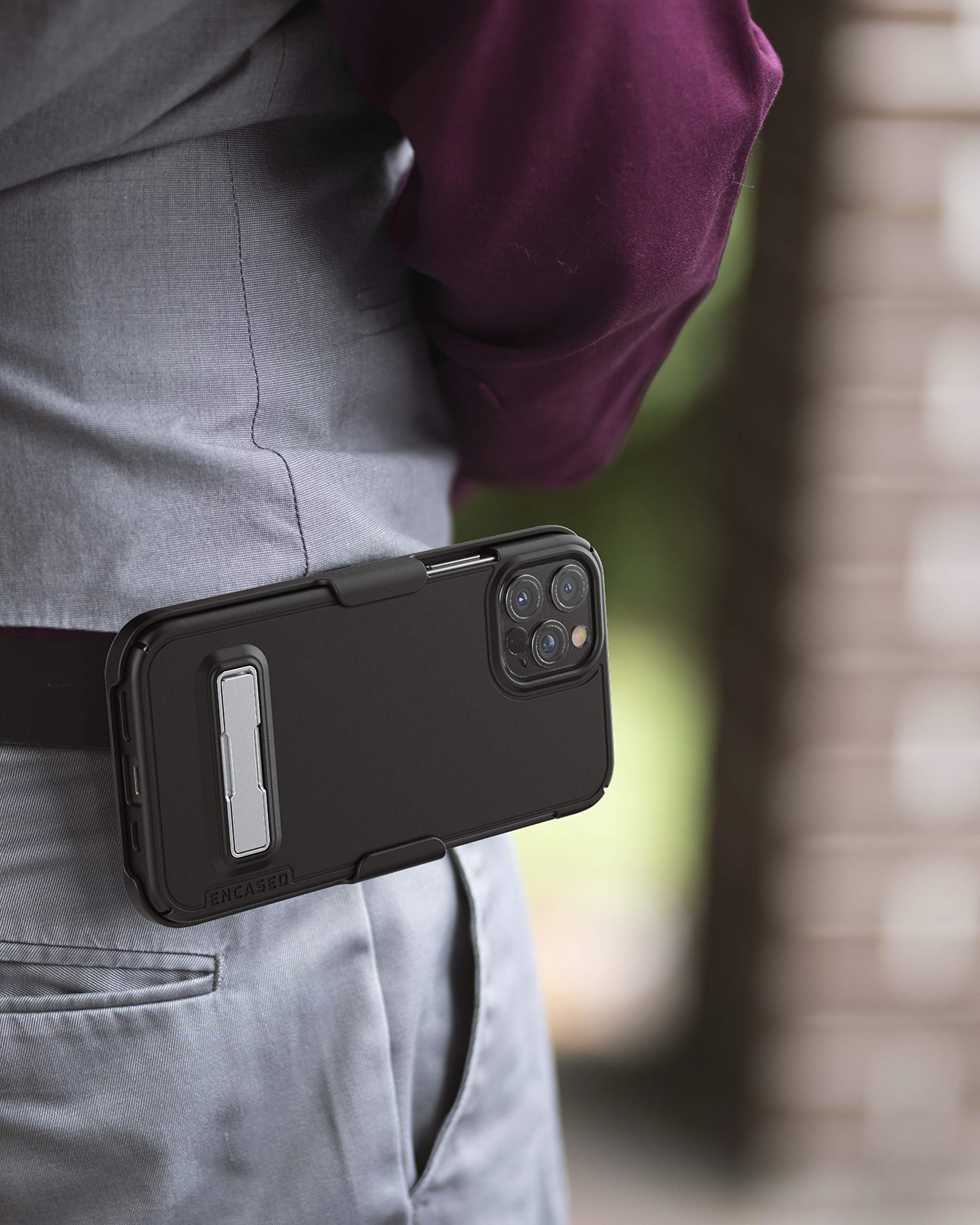 Ultra Thin Slimline Belt Case with Kickstand for iPhone 12 Pro Max - Black Holster Clip Protective Cover | Perfect for Outdoor Activities, Work & Travel