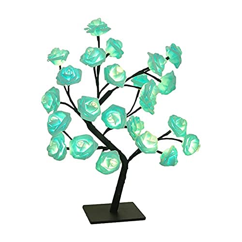 LED Rose Tree Lamp - 24 LED USB Powered Simulation Rose Flower Light with Removable Plastic Base, Blue Night Light for Home Decor, Wedding Centerpiece & Romantic Ambiance