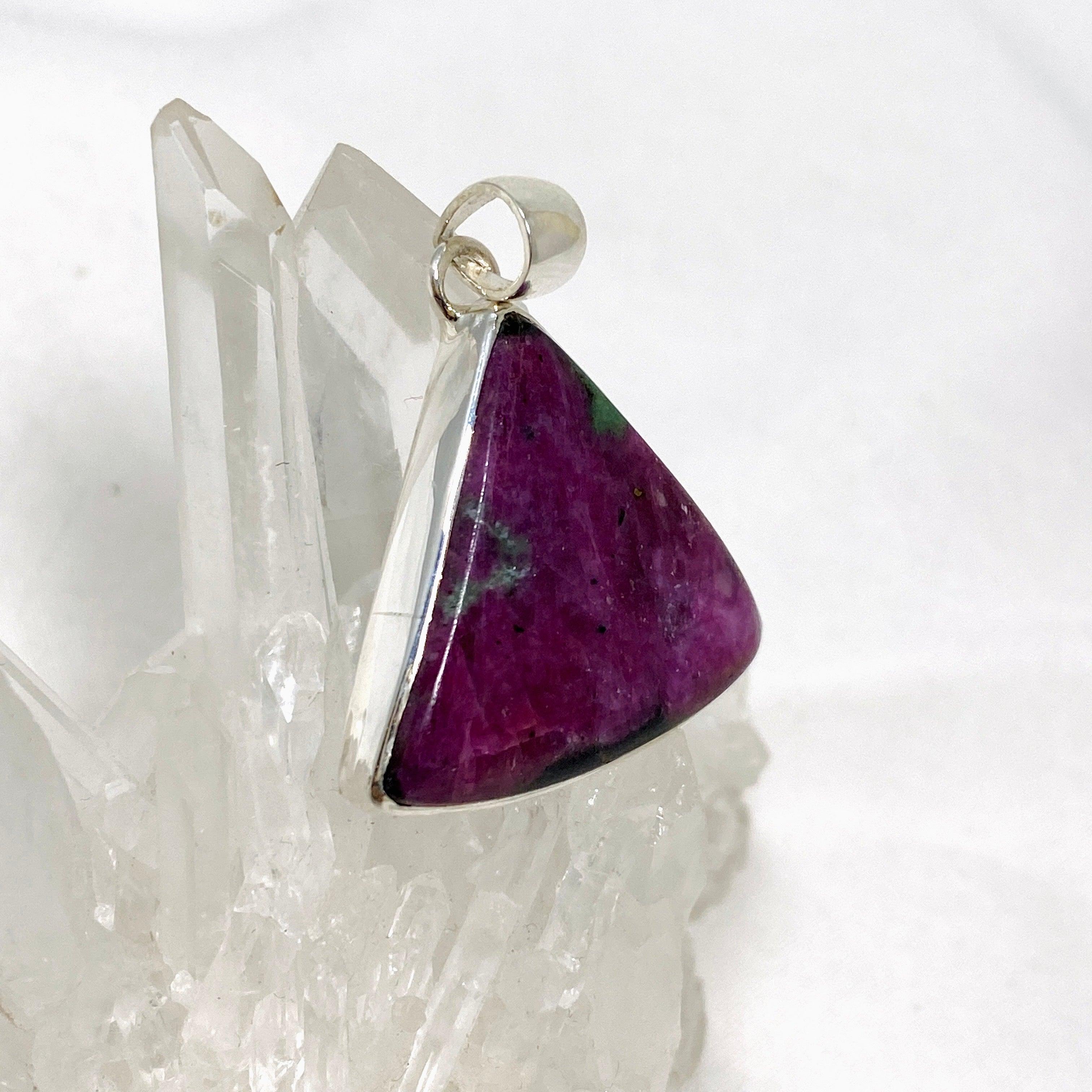 Natural Ruby in Zoisite Triangle Pendant Necklace - KPGJ4505 | Healing Crystal Jewelry for Meditation & Energy Balancing