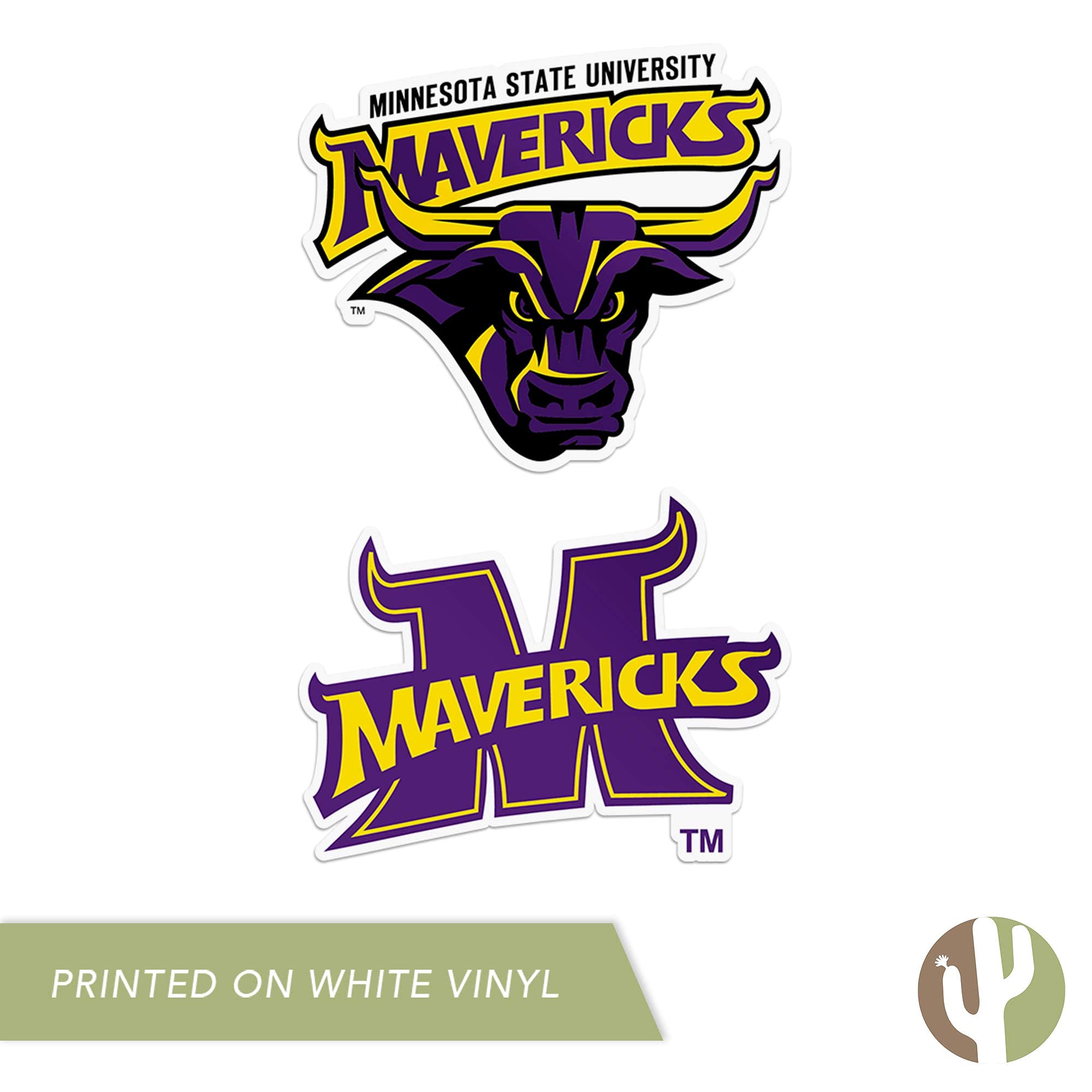 Minnesota State University Mankato MNSU Mavericks Vinyl Decal Sticker Set - 4 Inch Cactus Design for Laptop, Water Bottle, Car & Scrapbook - Perfect for College Students, Alumni & Fans