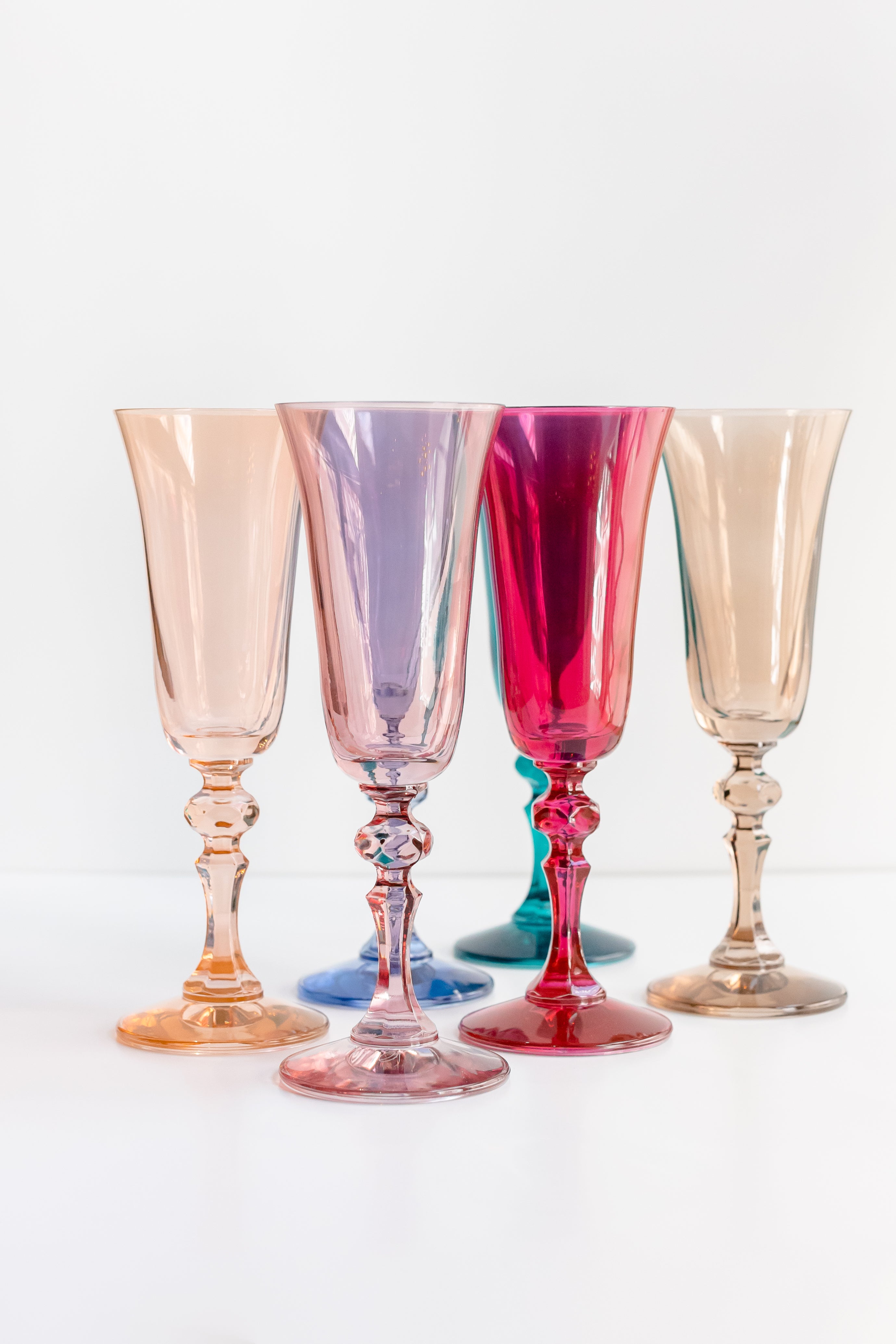 Estelle Colored Regal Flute Glass Set of 6 - Pastel Mixed Colors for Champagne, Cocktails & Wine - Perfect for Weddings, Parties & Elegant Dining