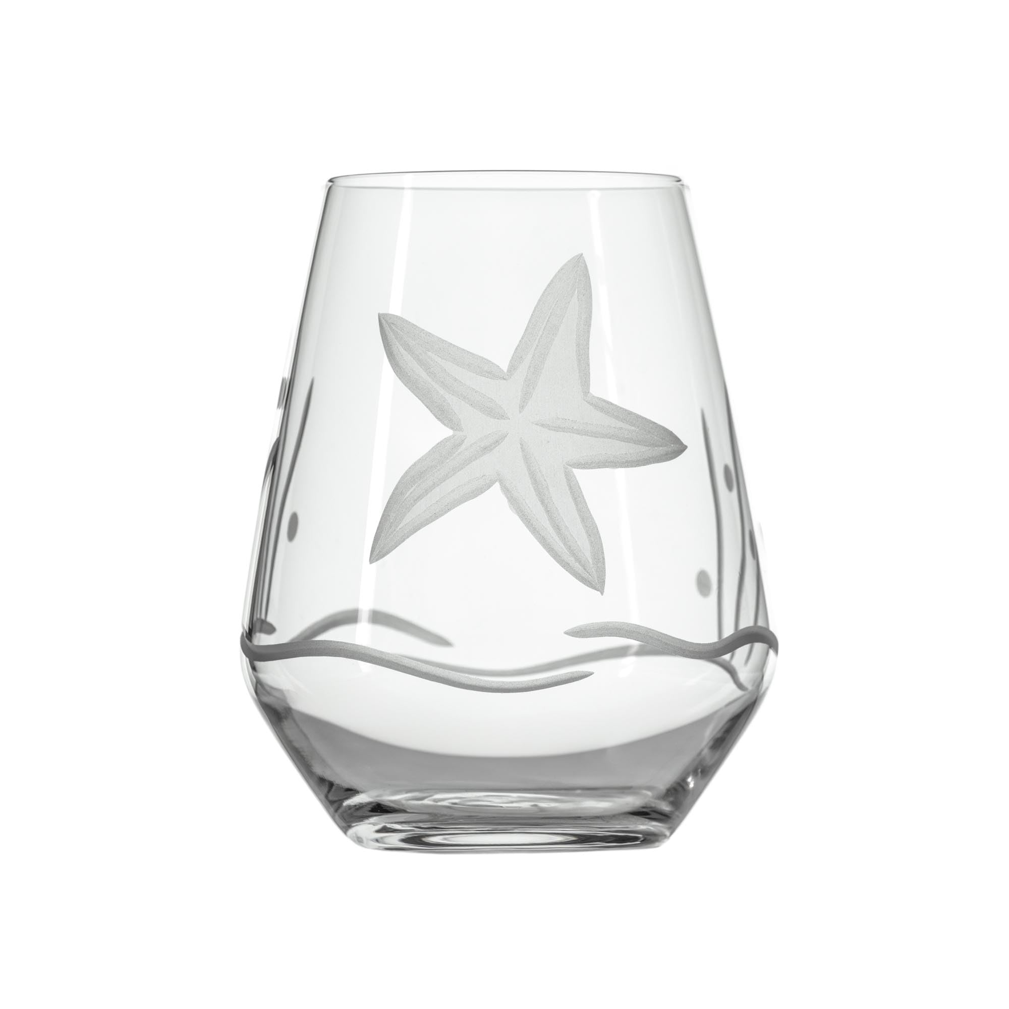 Rolf Glass Starfish Stemless Wine Glass Tumbler Set of 4 - 18oz Lead-Free Engraved Drinking Glasses - Handcrafted in USA - Perfect for Beach Parties, Wedding Gifts & Coastal Home Decor