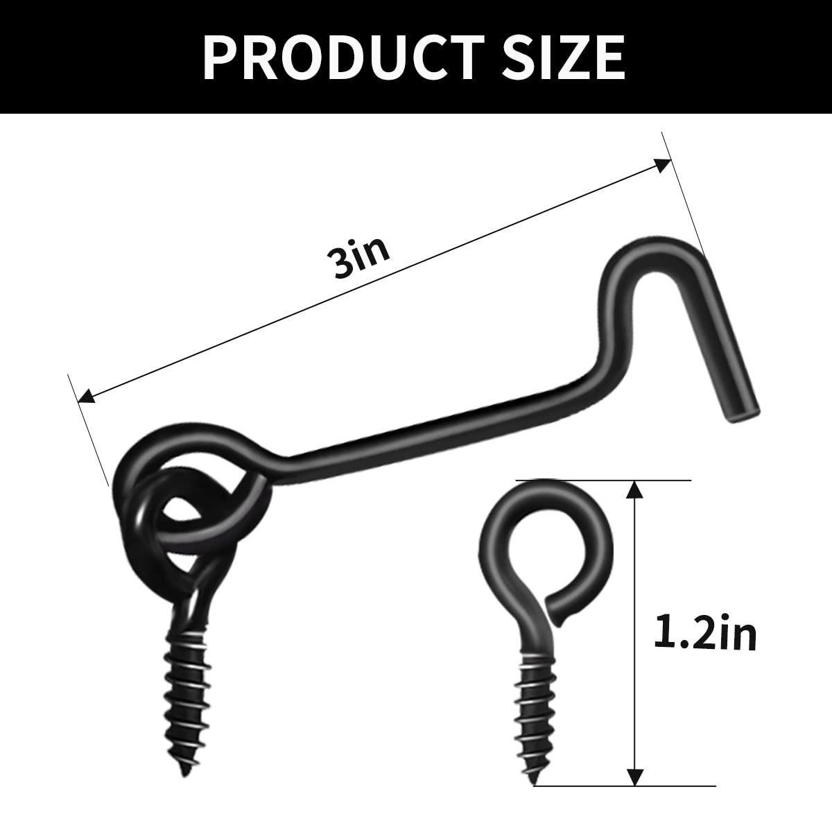 JUGREAT 3 Inch Swivel Hook Eye Latch - 5PCS Heavy Duty Door & Window Gate Latch with Mounting Screws - Secure Cabinet, Shed, Fence & Pet Gates - Rust-Resistant Hook Lock for Indoor/Outdoor Use