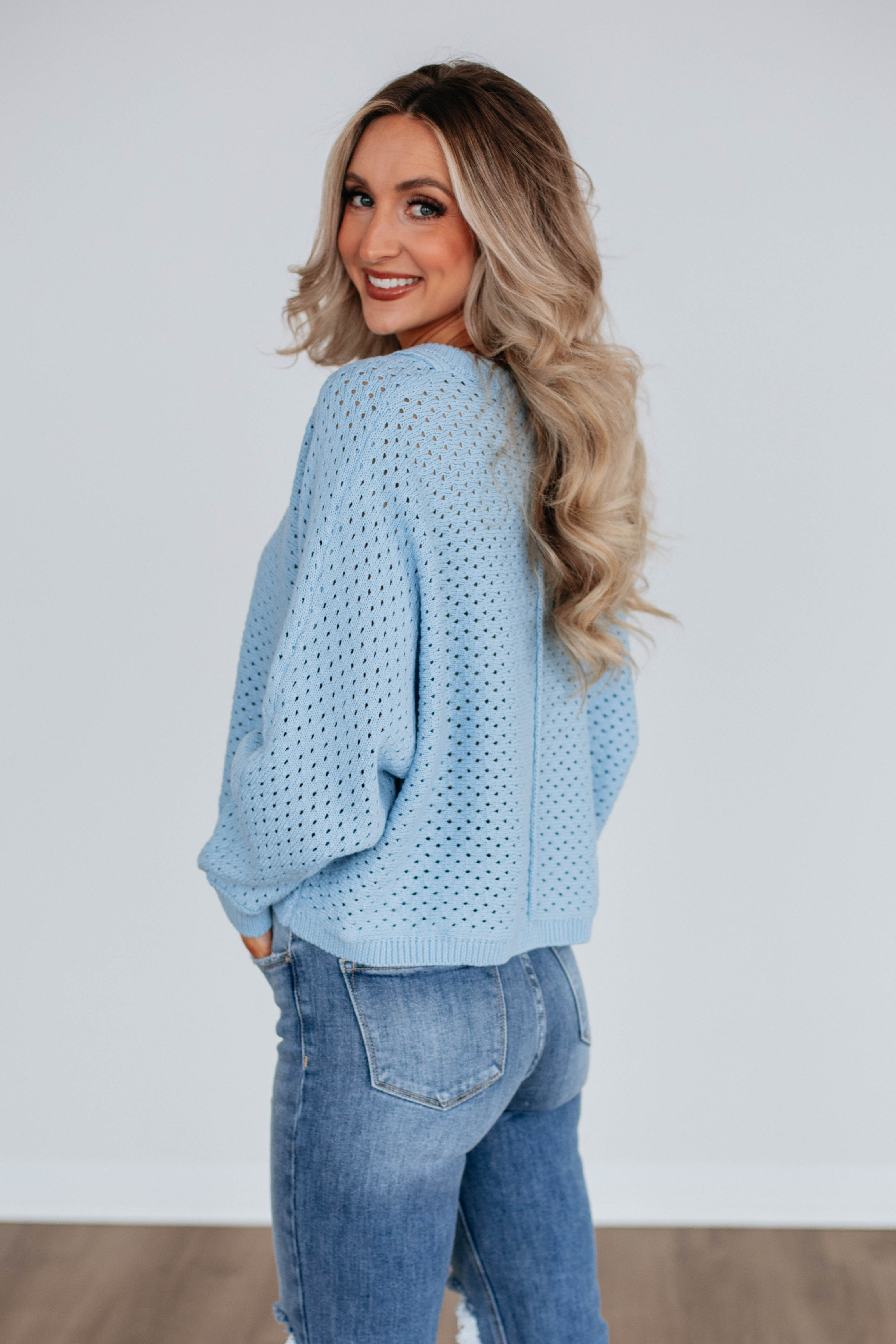 Callee Women's Knit Sweater Sky Blue - Soft Comfortable Pullover for Fall Winter Fashion, Office Wear & Casual Outfits