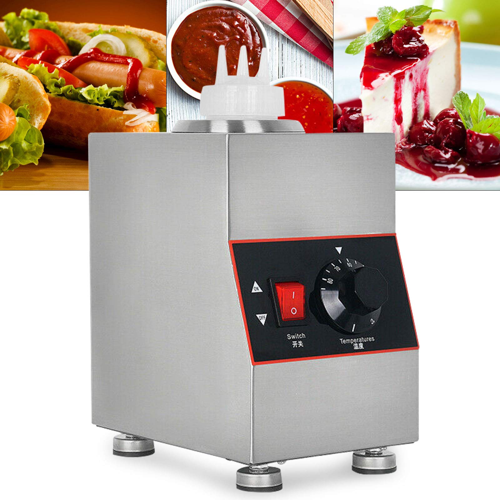 Commercial Electric Sauce Warmer Machine with Temperature Control (86°F-185°F) - 650ml Countertop Hot Fudge, Cheese, Caramel & Jam Dispenser for Restaurants, Cafes & Dessert Shops