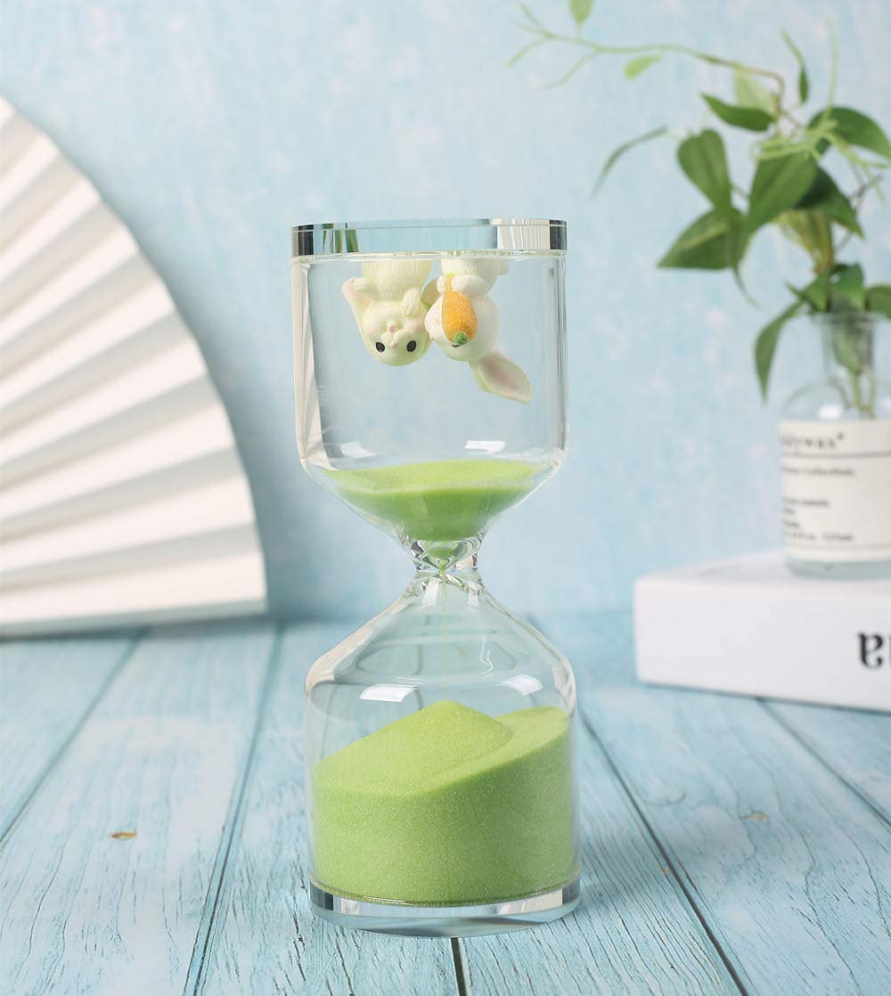 Falytemow 30-Minute Hourglass Sand Timer with Carrot & Rabbit Design - Green Sand Desktop Decoration for Kitchen, School, Teaching, Office Decor & Stress Relief