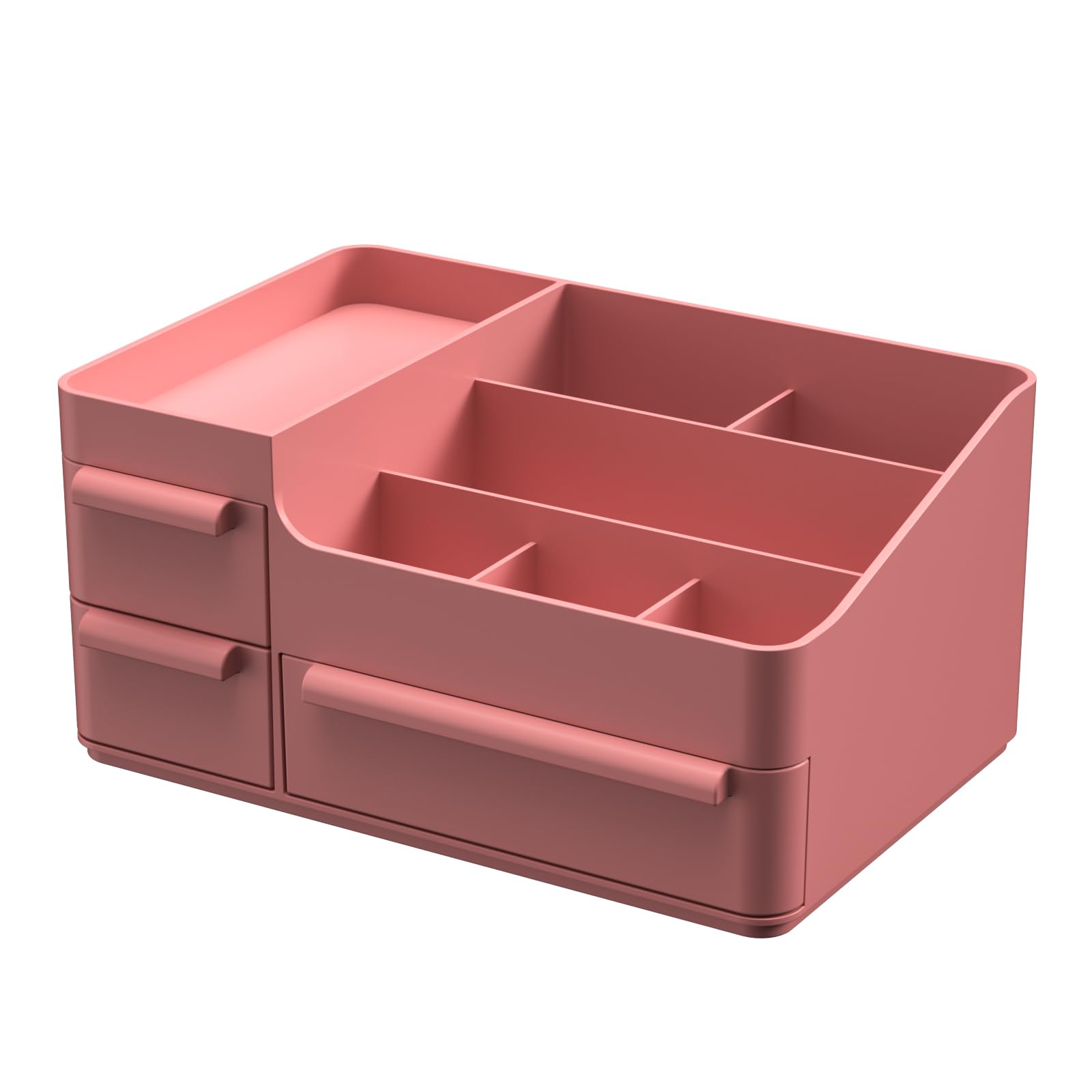 Pink Vanity Makeup Organizer with Drawers - Compact Rectangular Beauty Storage for Brushes, Eyeshadow Palettes & Cosmetics | Perfect for Bedroom Vanity & Bathroom Countertop Organization