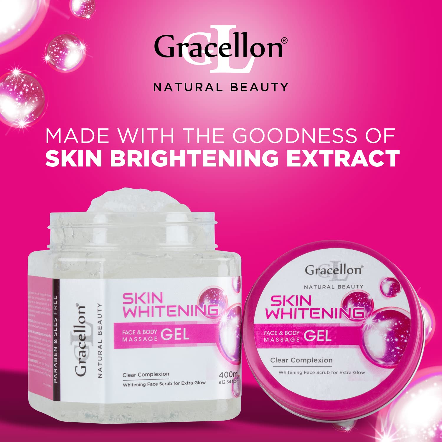 Gracellon Skin Whitening Face & Body Massage Gel - Anti-Aging, Hydrating & Elasticity Boosting Treatment | Paraben & SLES Free | Perfect for Daily Skincare & Spa Relaxation