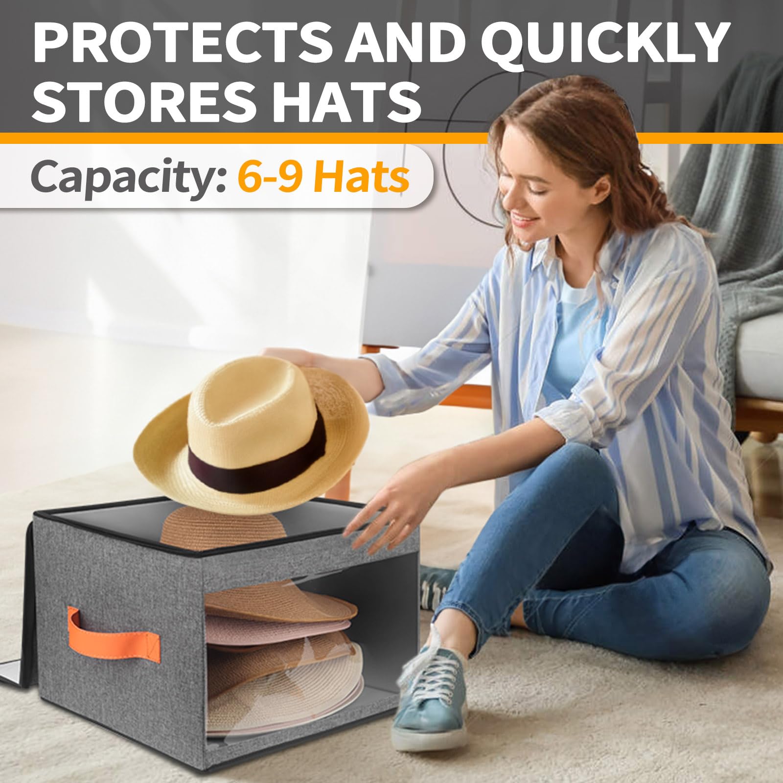 Premium Hat Storage Box for Women & Men - Dustproof Closet Organizer with Lid, Travel Hat Carrier Case for Cowboy Hats, Fedoras & Caps | Perfect for Home Closet Organization & Travel Accessories