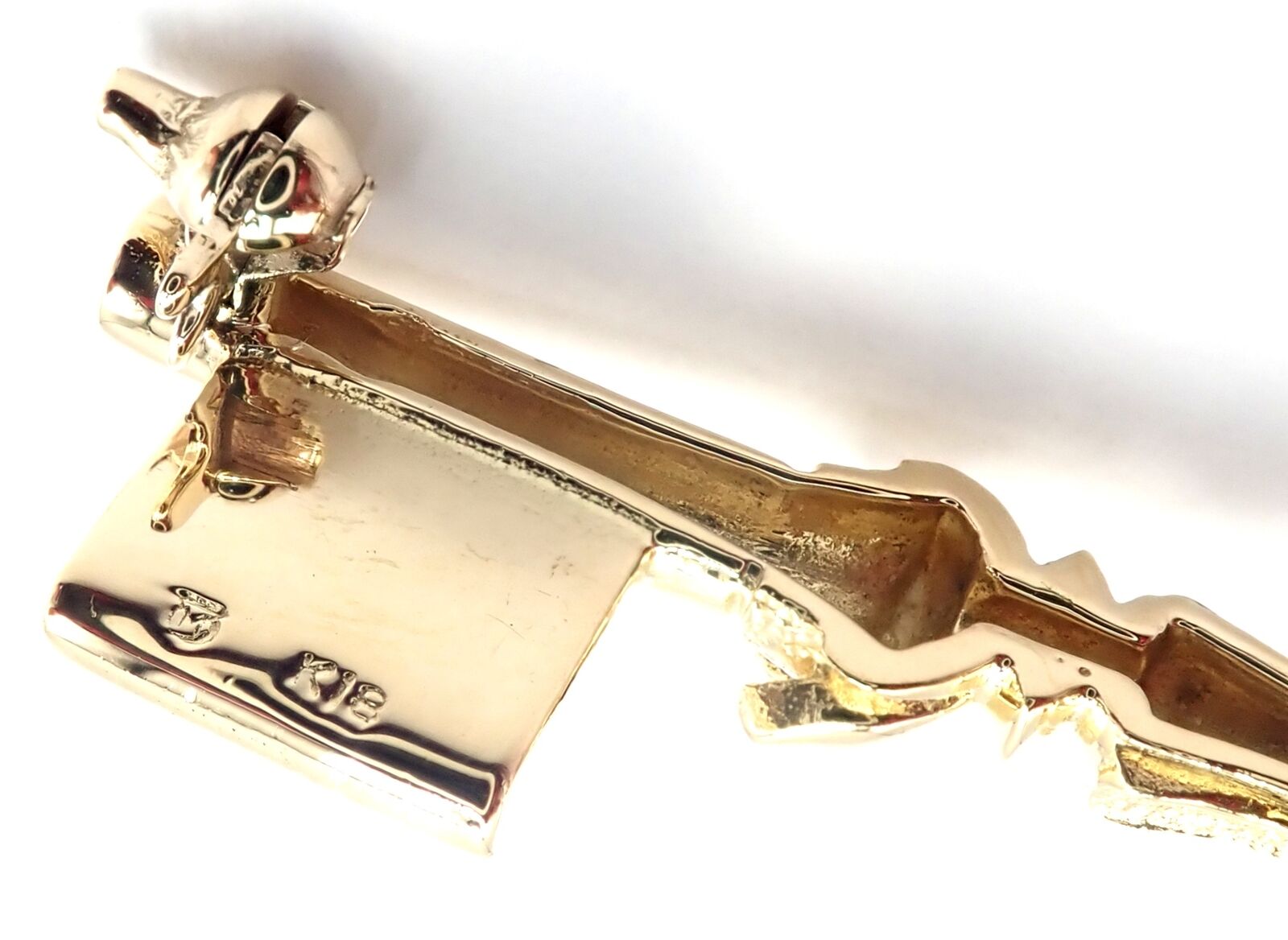 Authentic Vintage Mikimoto 18k Yellow Gold Blue Enamel Key Brooch Pin - Elegant Jewelry Gift for Women, Perfect for Weddings, Parties & Special Occasions