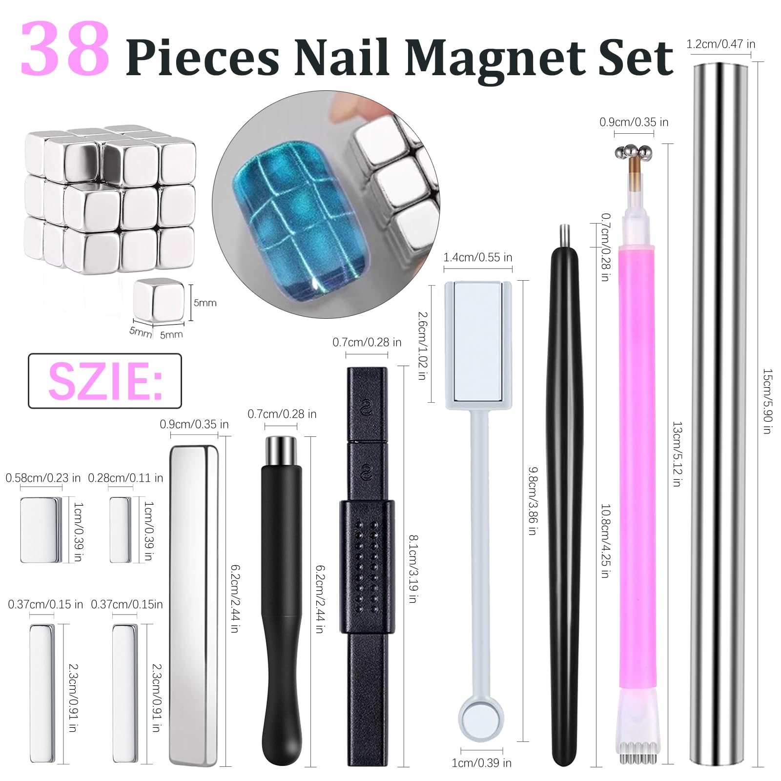 38Pcs Magnetic Cat Eye Gel Nail Polish Set with Magnet Sticks - 3D Nail Art Design Tools & Accessories for Salon, Home Manicure, Party Nails, and Professional Nail Artists