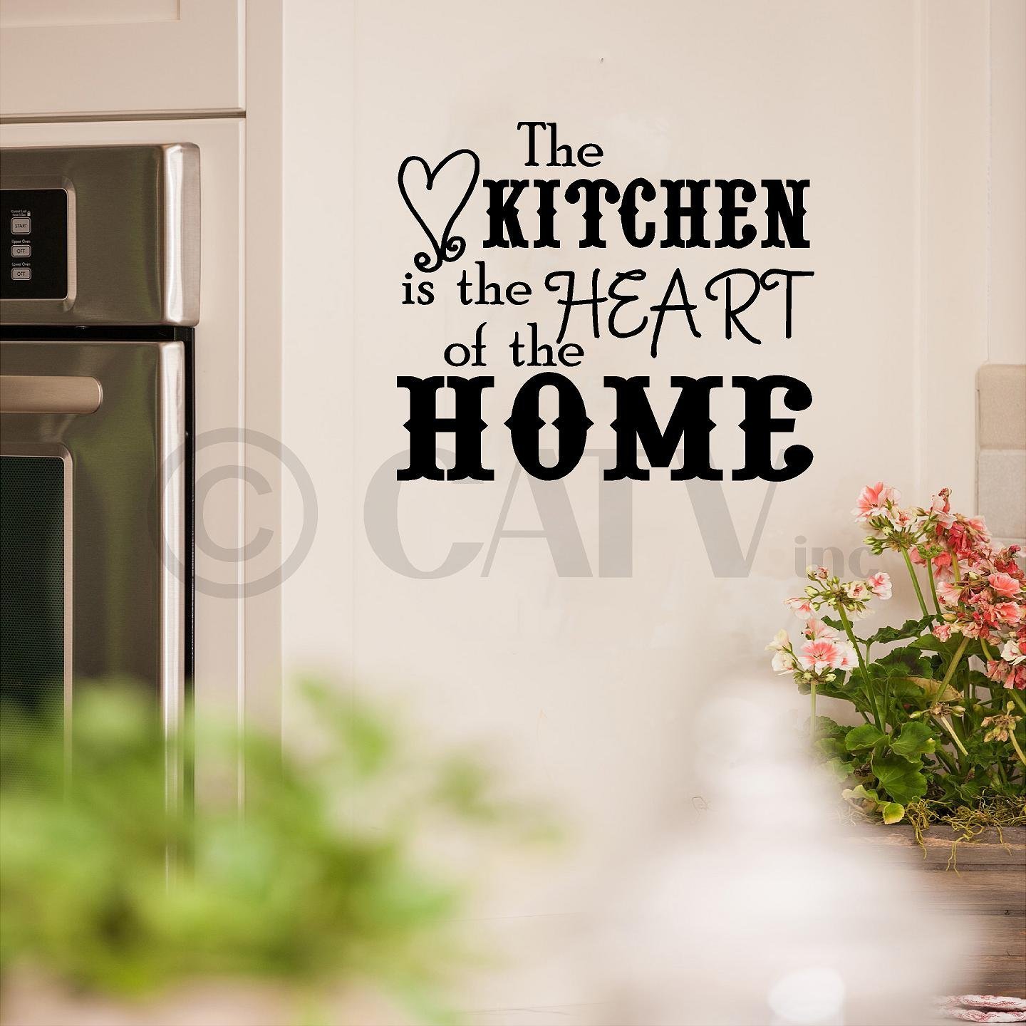 Kitchen Vinyl Lettering Wall Decal Sticker - Heart of The Home Quote - Perfect for Farmhouse, Modern & Cozy Kitchen Decor