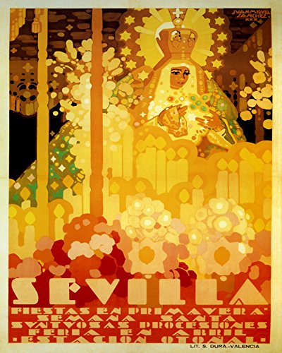 16x20 Inch Vintage Spain Seville Andalusia Travel Poster Canvas Print - Spanish Saint Tourism Art for Home & Office Decor - Perfect for Framing, Shipped Rolled - Ideal for Spring Parties, Living Room Wall Art & Gift Giving