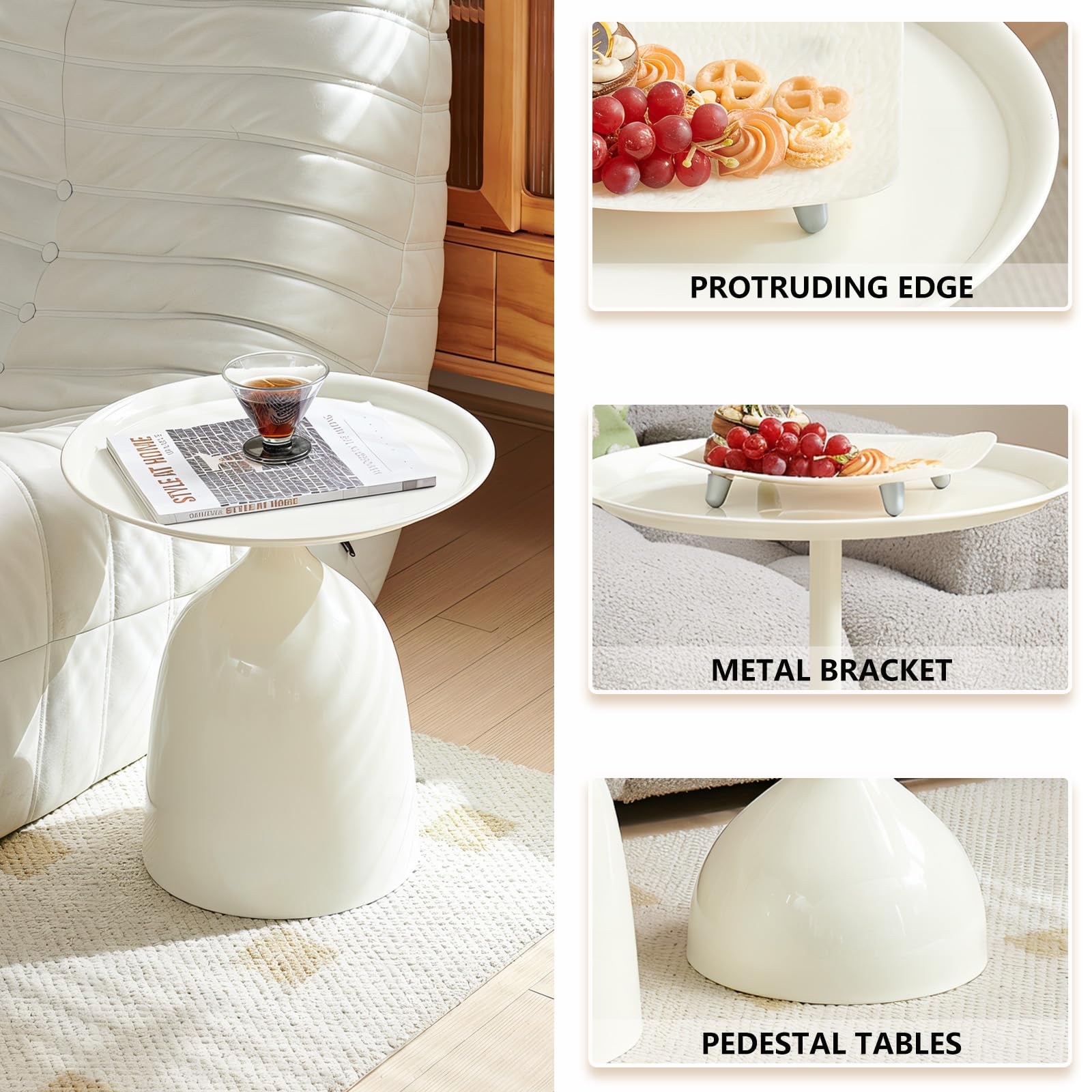Modern Round Nesting Side Tables Set of 2 - White Metal End Tables for Living Room, Bedroom & Office - Perfect as Coffee Table, Sofa Table or Console Table for Small Spaces