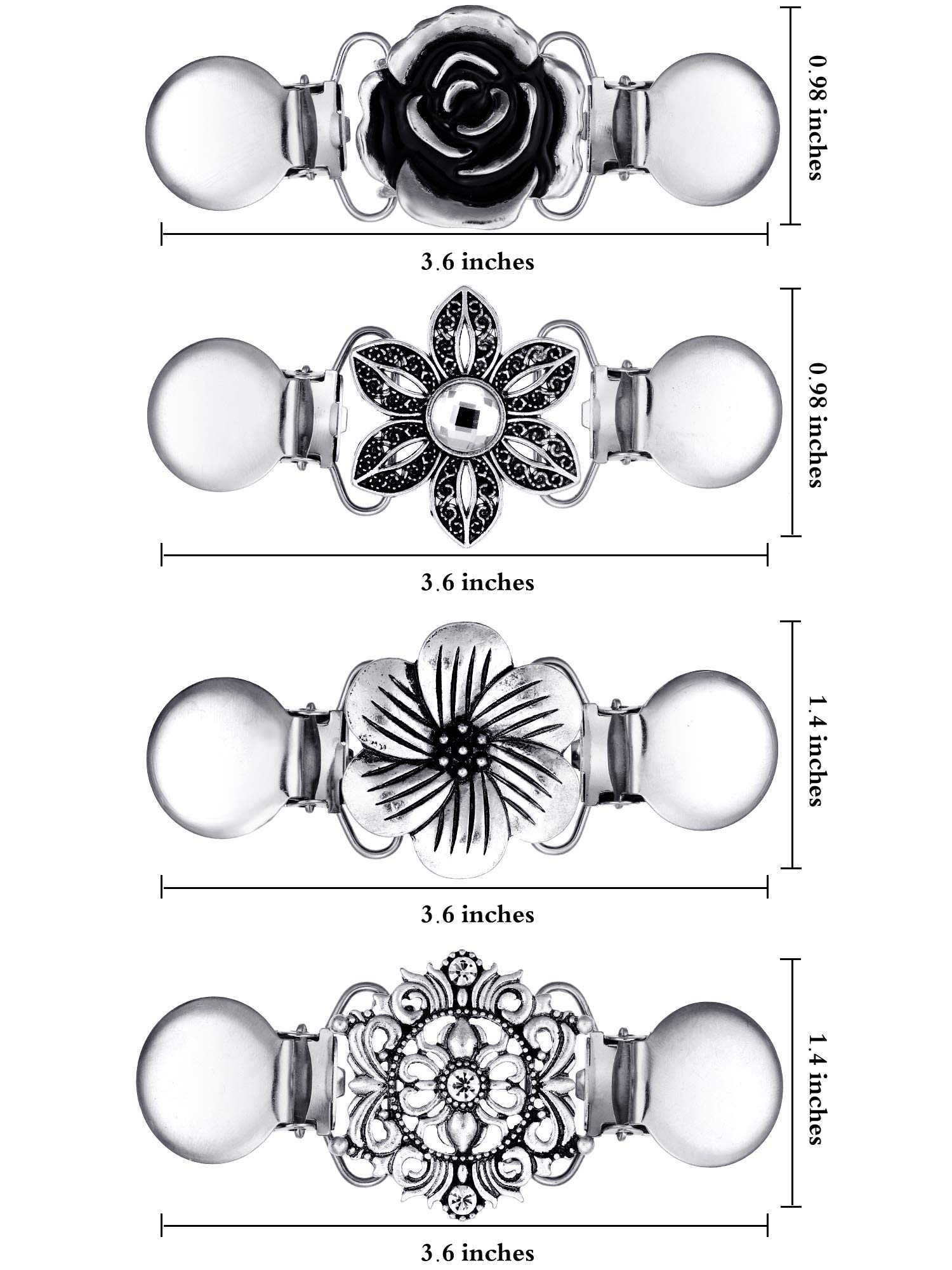 Vintage Sweater Shawl Clips for Women - 4 Piece Set with Retro Cardigan Collar & Dress Shirt Brooch Clips - 4 Elegant Styles for Layering Outfits, Office Wear & Special Occasions