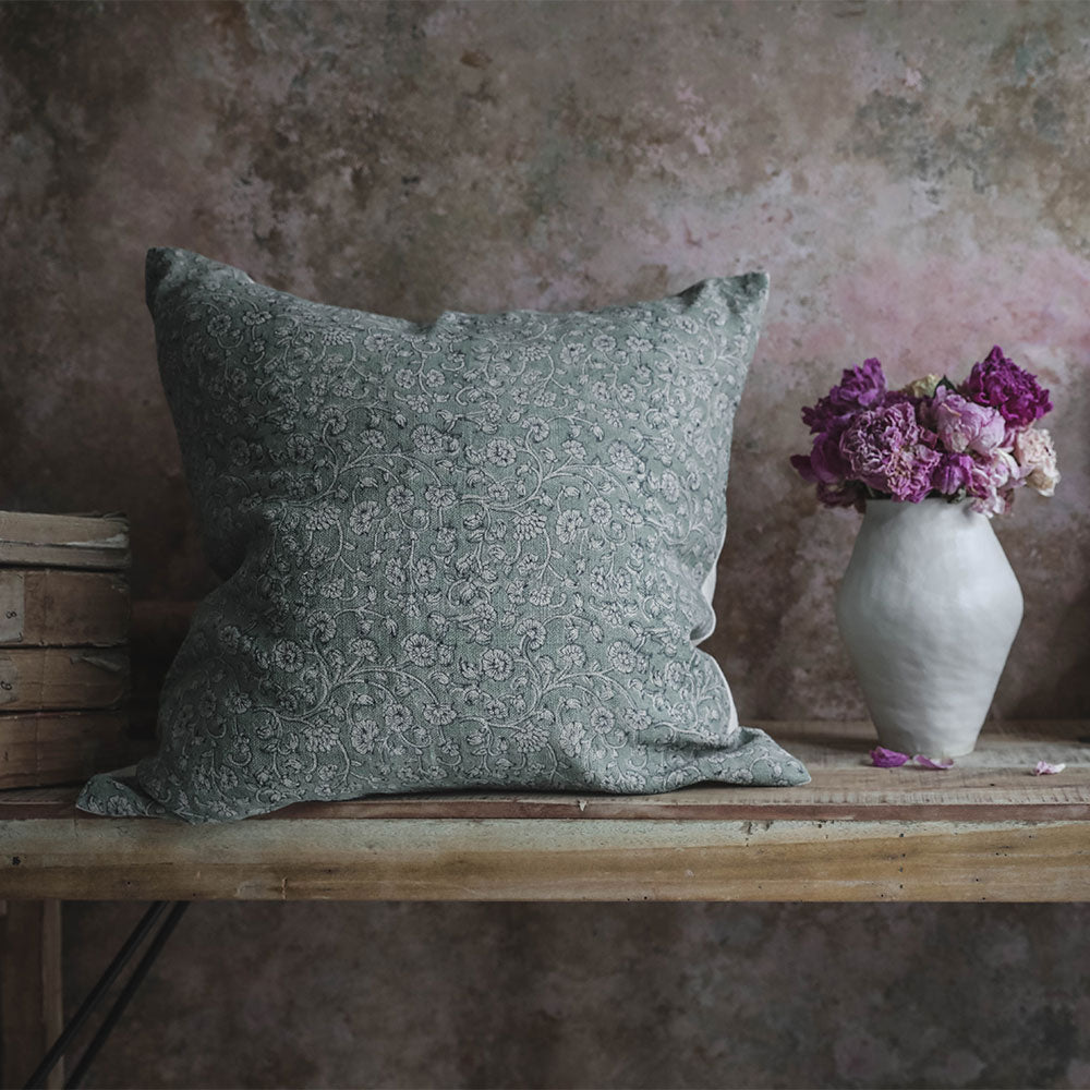 Handmade Linen Block Printed Pillow Cover No. 0233 - Bohemian Home Decor for Living Room, Bedroom & Sofa