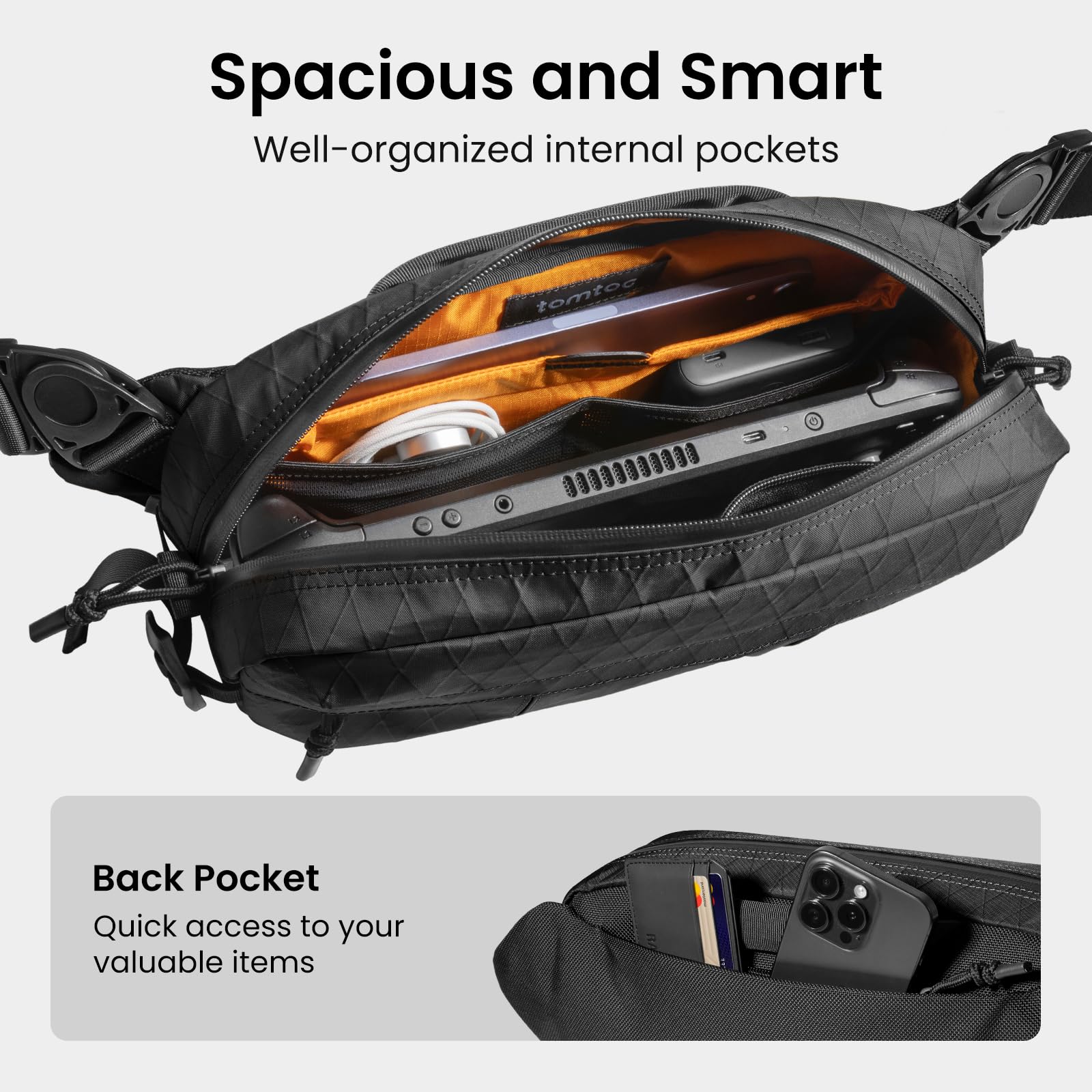 tomtoc 5.5L X-Pac Sling Bag - Durable Water-Resistant Crossbody Chest Bag for Men | Perfect for Steam Deck OLED, ROG Ally X & 2024 iPad mini A17 Pro | Urban Techwear & Tactical Gear | Ideal for Travel, Commuting & Everyday Carry