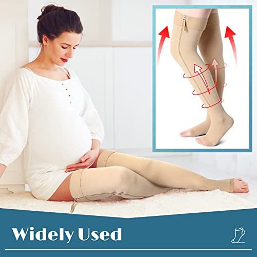 Newcotte Thigh High Compression Socks 20-30mmHg with Zipper - Medical Grade Support Stockings for Women & Men - Perfect for Travel, Nursing & Varicose Vein Relief