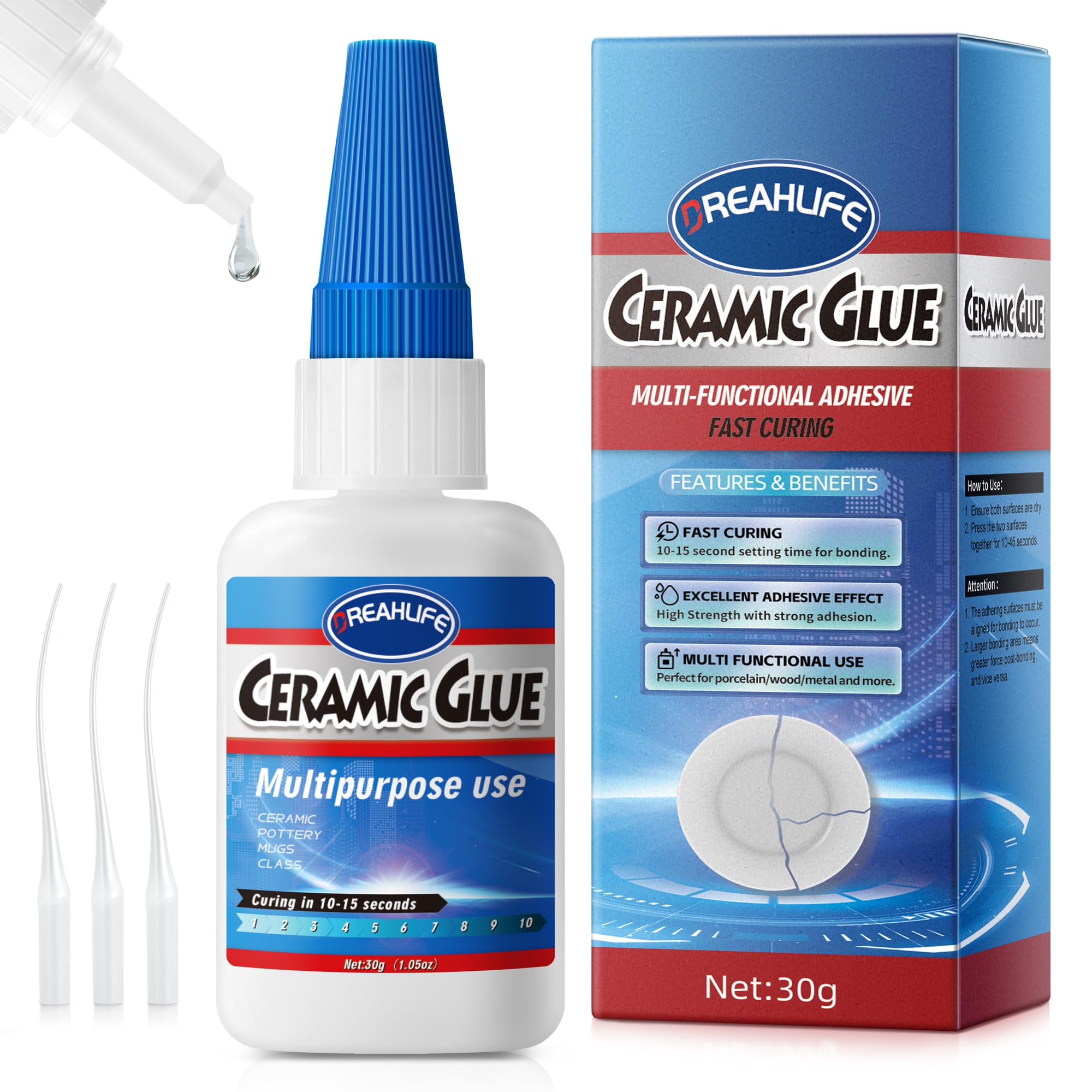 Best Super Glue for Ceramics Repair - 30g Strong Adhesive for Porcelain, Pottery, Dishes, Tiles & Mugs - Fast-Drying DIY Craft Glue - Perfect for Home Fixes, Kitchenware Repairs & Art Projects