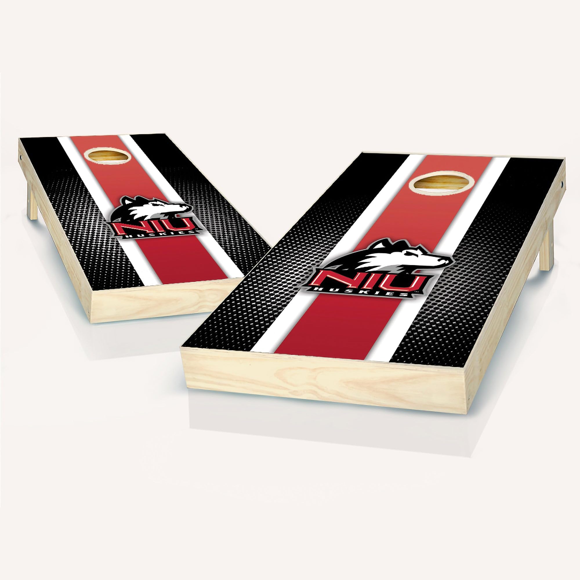 Premium Northern Illinois Striped Cornhole Boards Set - 2 Regulation-Sized Boards & 8 Custom Team Logo Bags - Perfect for Tailgating, Backyard BBQs, and Outdoor Parties