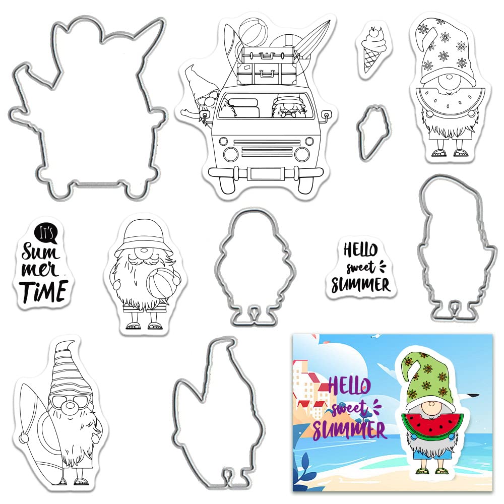 Elf Cutting Dies & Clear Stamps Set - Summer Themed Words for Card Making, Scrapbooking, DIY Photo Albums | Dwarf Embossing Stencil Template Tool for Craft Decoration | Perfect for Greeting Cards, Invitations & Memory Books