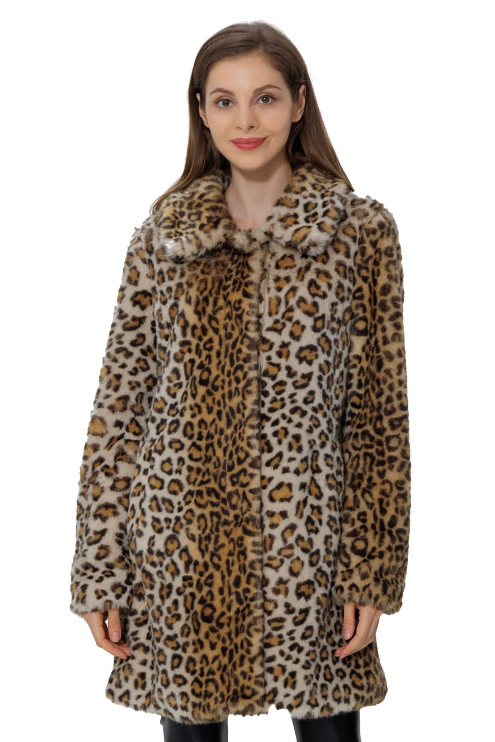 Bellivera Women's Leopard Print Fleece Coat - Warm Fuzzy Faux Fur Jacket & Fluffy Cardigan for Winter & Spring | Cozy Outerwear for Casual Outings, Date Nights & Office Wear