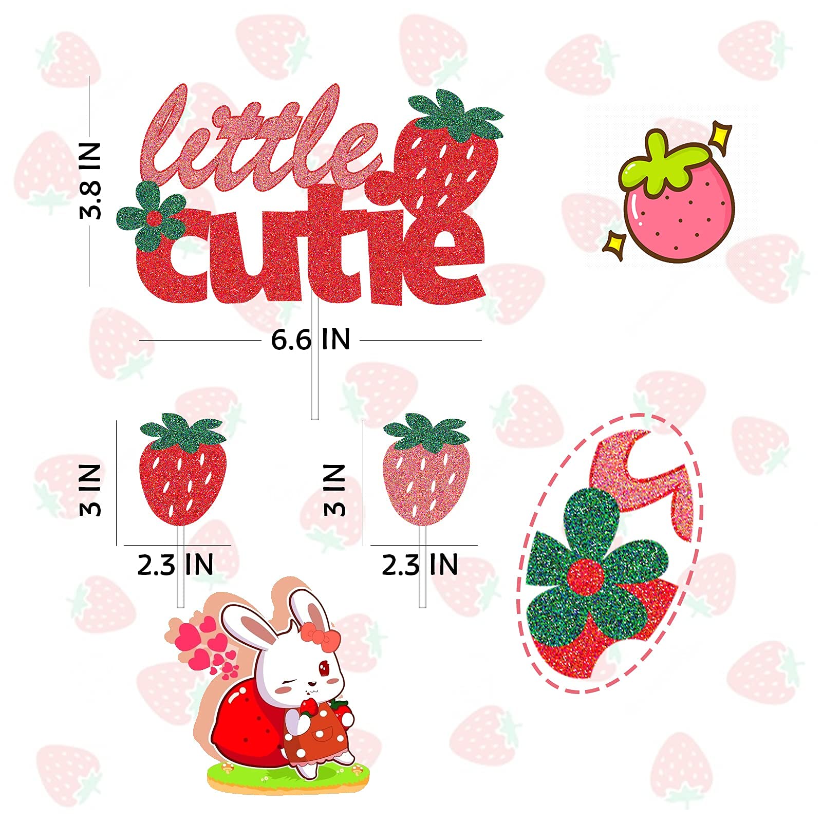 Strawberry Cake Toppers for 1st Birthday & Baby Shower - Strawberry Theme Cake Decorations - Fruits Birthday Party Supplies - Perfect for Strawberry Themed Parties, Baby Showers, and Birthday Celebrations