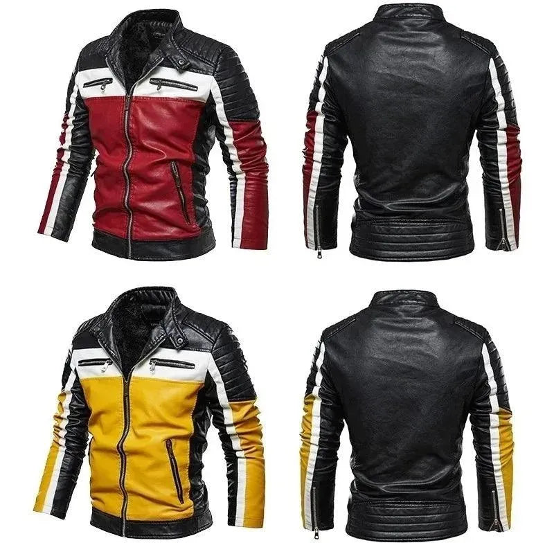 Men's Stylish PU Leather Patchwork Biker Jacket - Motorcycle Riding, Casual Outfit & Fashion Statement