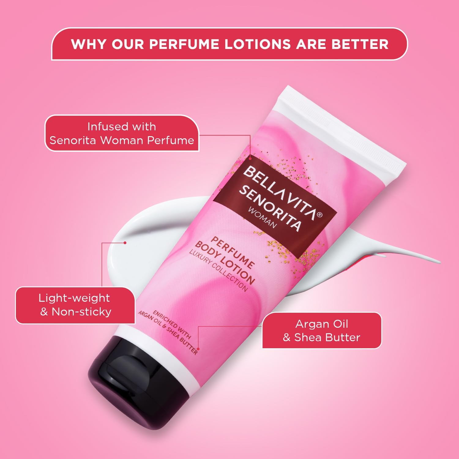 Bell'a Vit'a Luxury Senorita Women's Perfumed Body Lotion - Hydrating & Nourishing with Argan Oil & Shea Butter (200ml) for Soft, Supple & Healthy Skin | Perfect for Daily Moisturizing, Gift Giving & Special Occasions