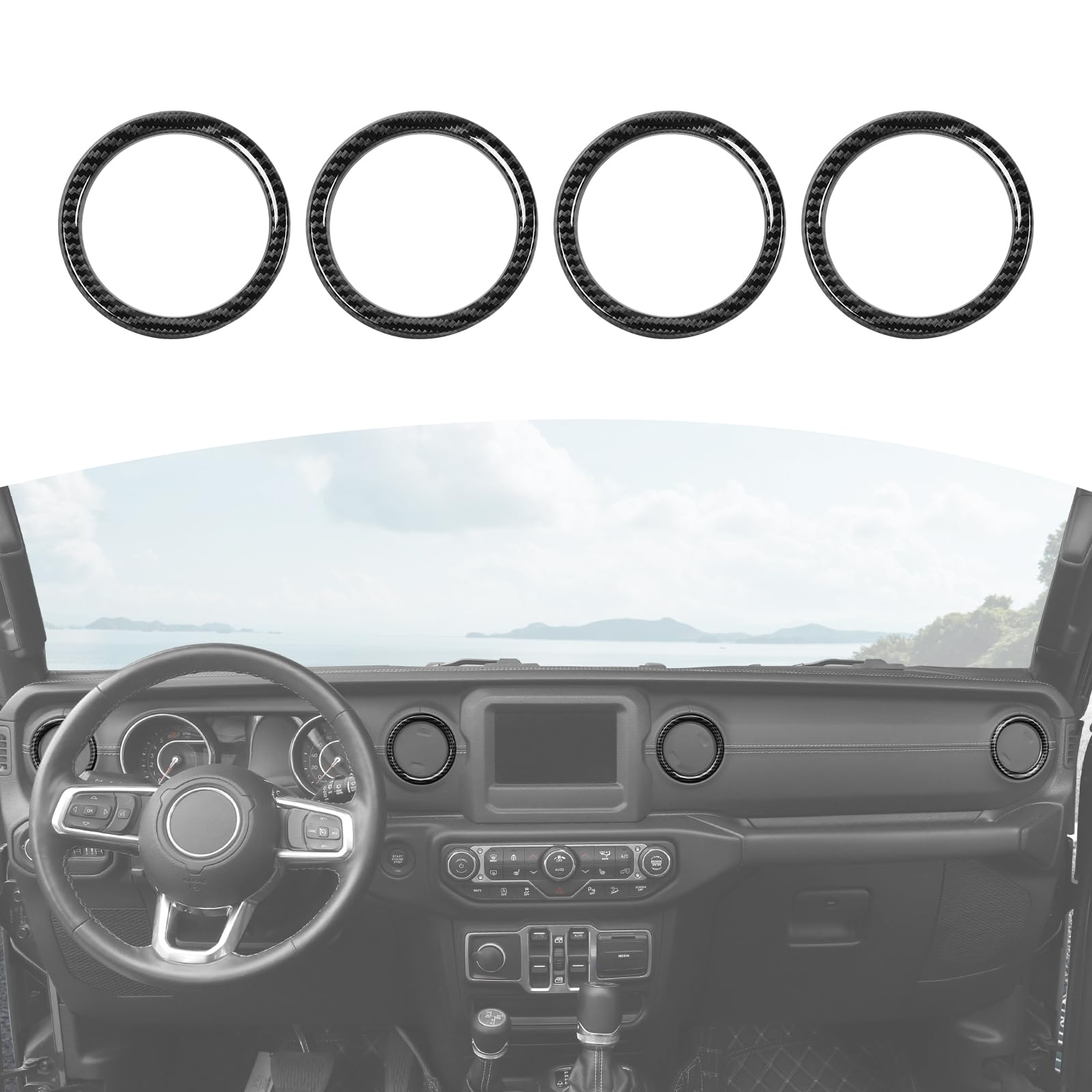 Carbon Fiber Dash Air Vent Covers for Jeep Wrangler JL/JLU & Gladiator JT (2018-2023) - 4pc Interior Trim Stickers | Upgrade Your Ride's Style & Protection | Perfect for Off-Roading & Daily Driving