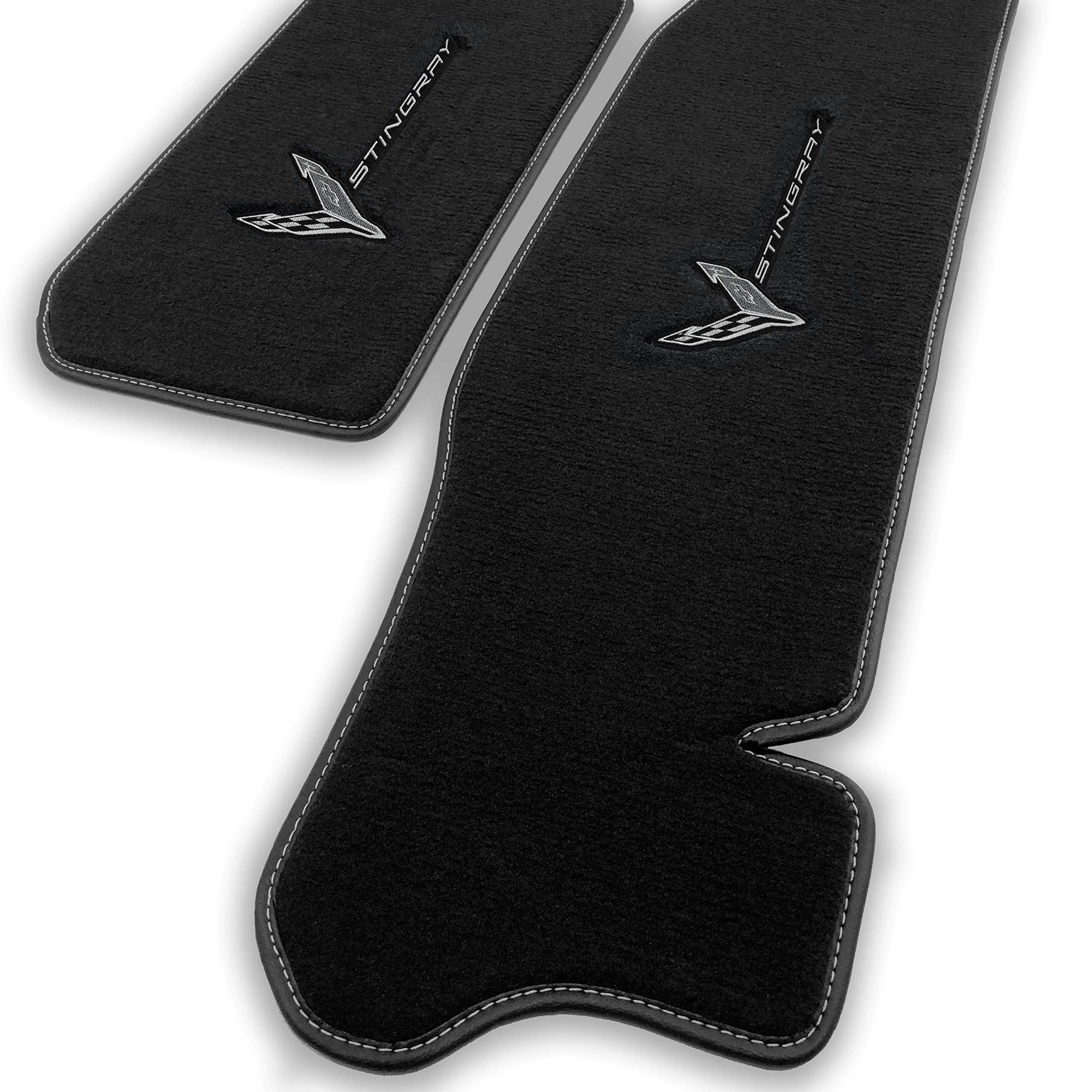 Premium Custom-Fit Carpeted Floor Mats for Corvette C8 2020-2024 - Luxury Car Floor Liners with Frunk & Trunk Mats (Charcoal, Stingray Logo) - Perfect for Sports Car Protection & Style Enhancement