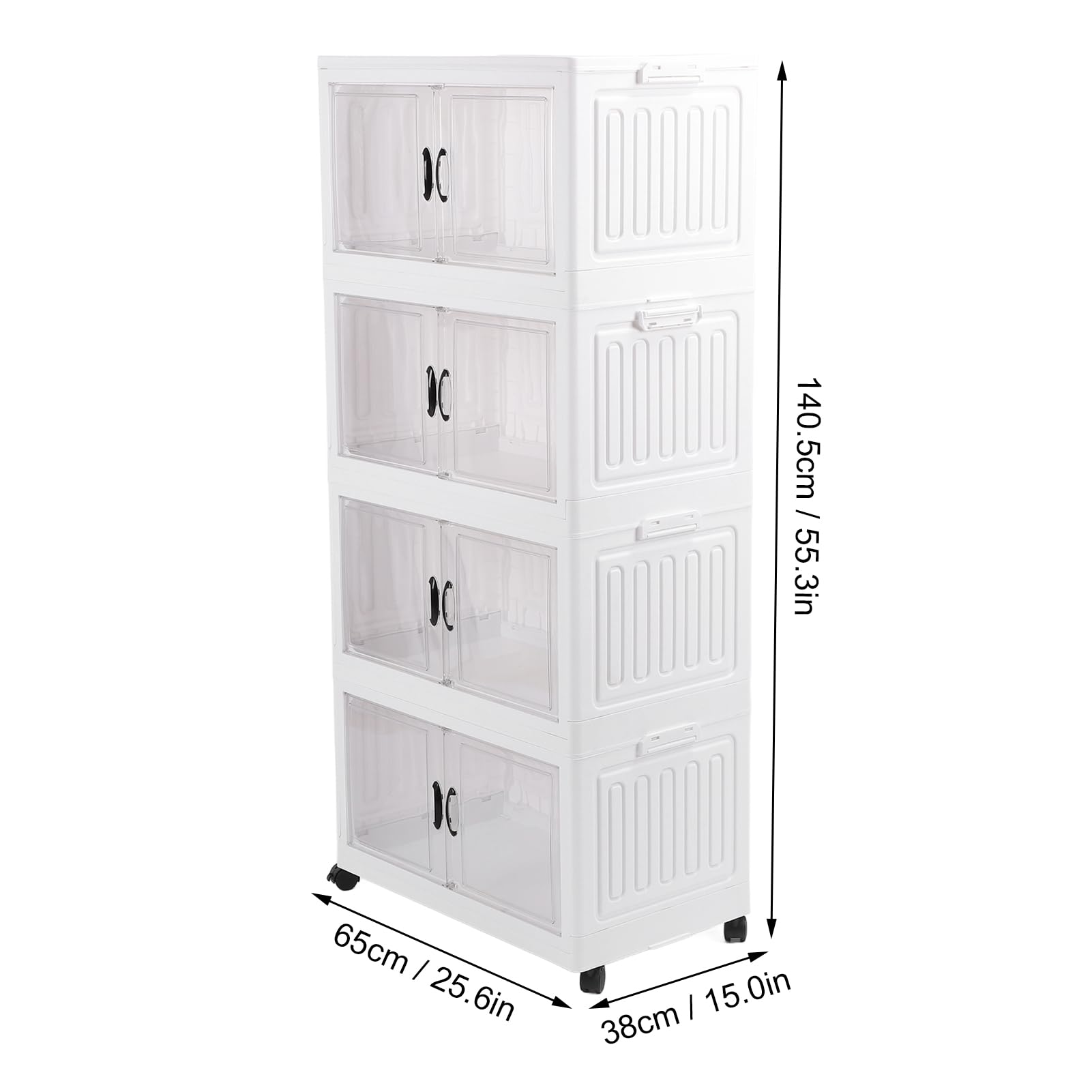 Foldable Storage Cabinet with Wheels - 4 Layer Plastic Organizer Bins for Home, Office & Dorm - Space Saving Folding Storage Solution for Closet, Toys, Books & Supplies