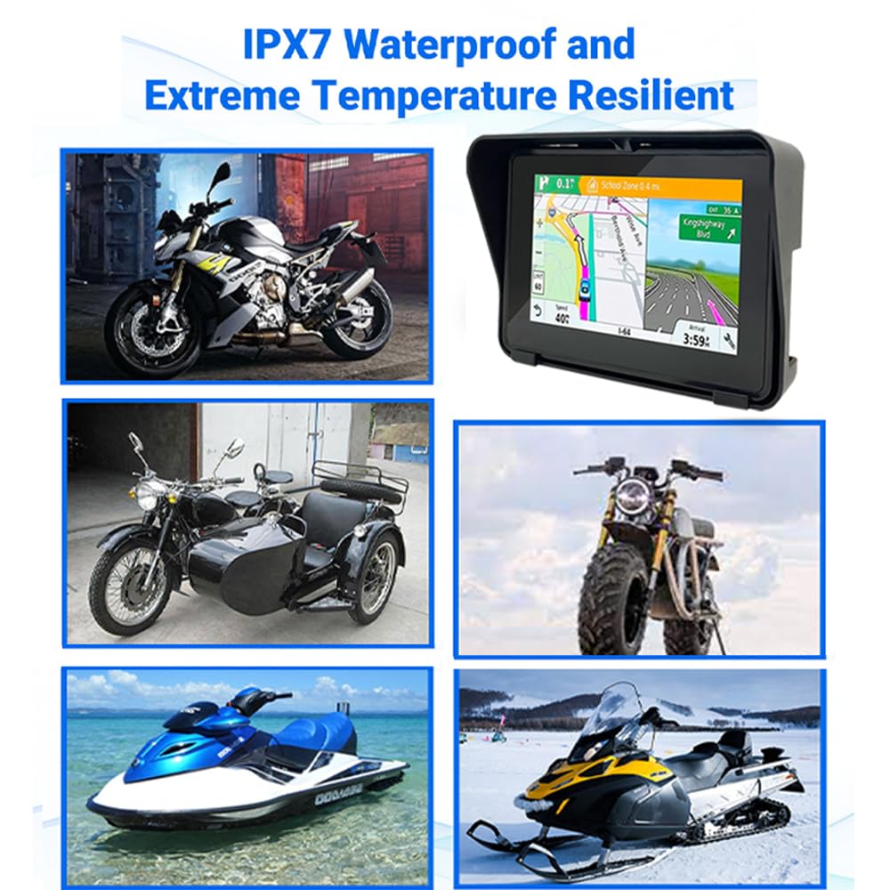 5-Inch Motorcycle GPS Navigator with Wireless CarPlay & Android Auto - 12-24V Waterproof IPX7 Touch Screen, Dual Bluetooth 5.0, WiFi, Built-in Speaker, Mini USB & TF Card Slot - Perfect for Adventure Riding, Commuting & Road Trips
