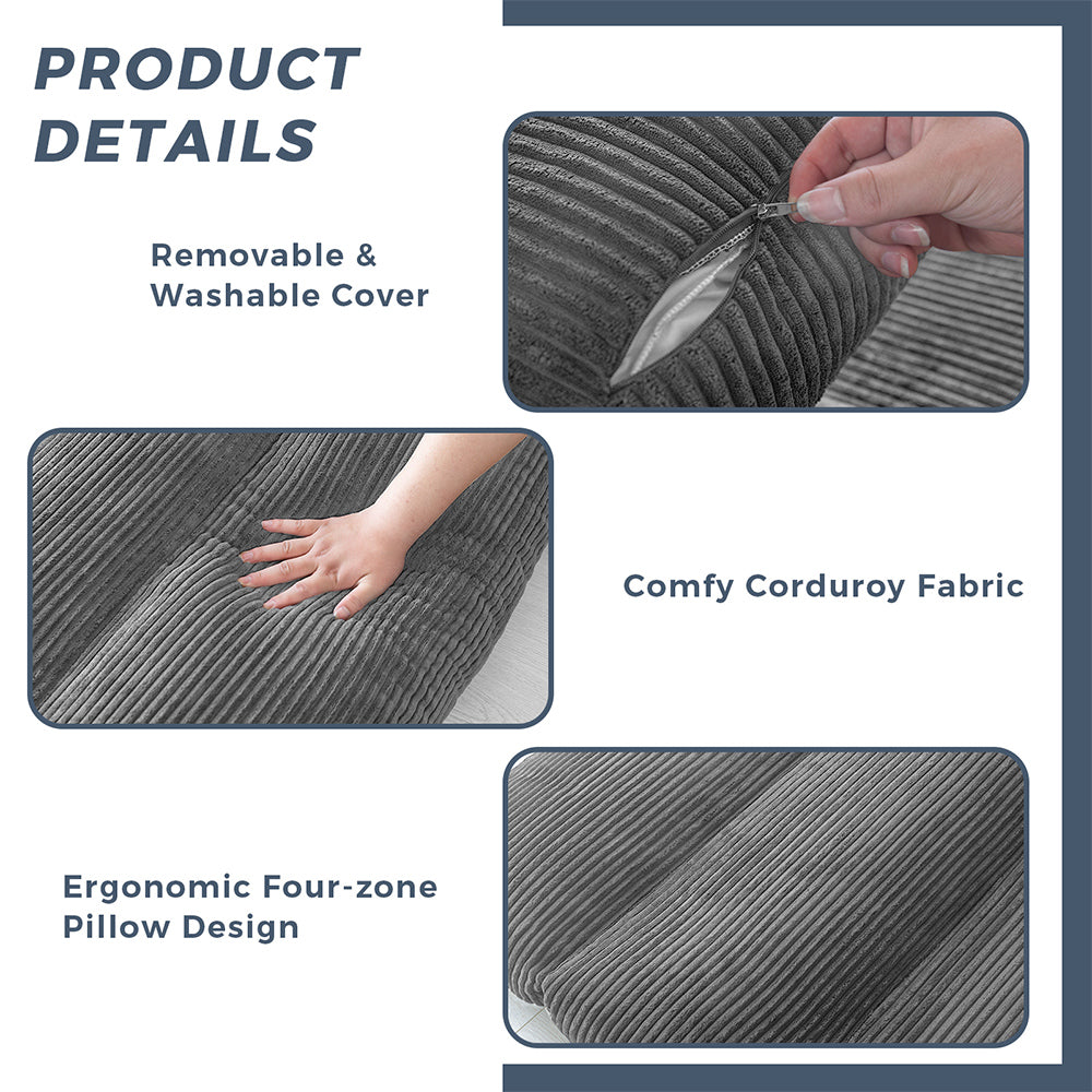MAXYOYO Corduroy Bean Bag Folding Sofa Bed - Extra Wide Convertible Floor Mattress for Living Room, Bedroom & Guest Room (Grey)