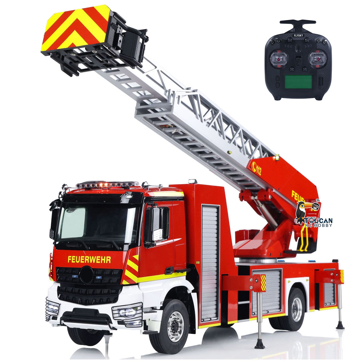 1/14 Scale 770S FMX 4X2 Metal Chassis Electric Lift Ladder RC Fire Truck - Remote Control Simulation Vehicle Model with 2-Speed, Lights & Sound - Perfect for Collectors, RC Hobbyists and Fire Truck Enthusiasts
