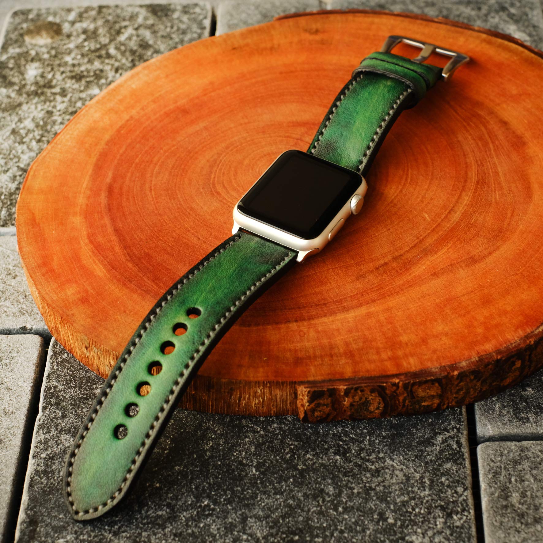 Premium Genuine Leather Apple Watch Band - Compatible with 38mm 40mm 42mm 44mm Models (Series 1/2/3/4/5/SE) - Hand-Stitched Adjustable Strap for Men & Women - Perfect for Workouts, Office & Casual Wear