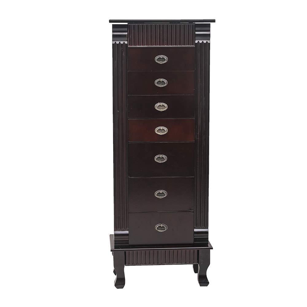 Standing Jewelry Armoire Cabinet - 7-Drawer Jewelry Box Organizer with 2 Swing Doors, 16 Necklace Hooks & Makeup Mirror (8-Layer Storage) - Perfect for Bedroom, Closet & Vanity Organization
