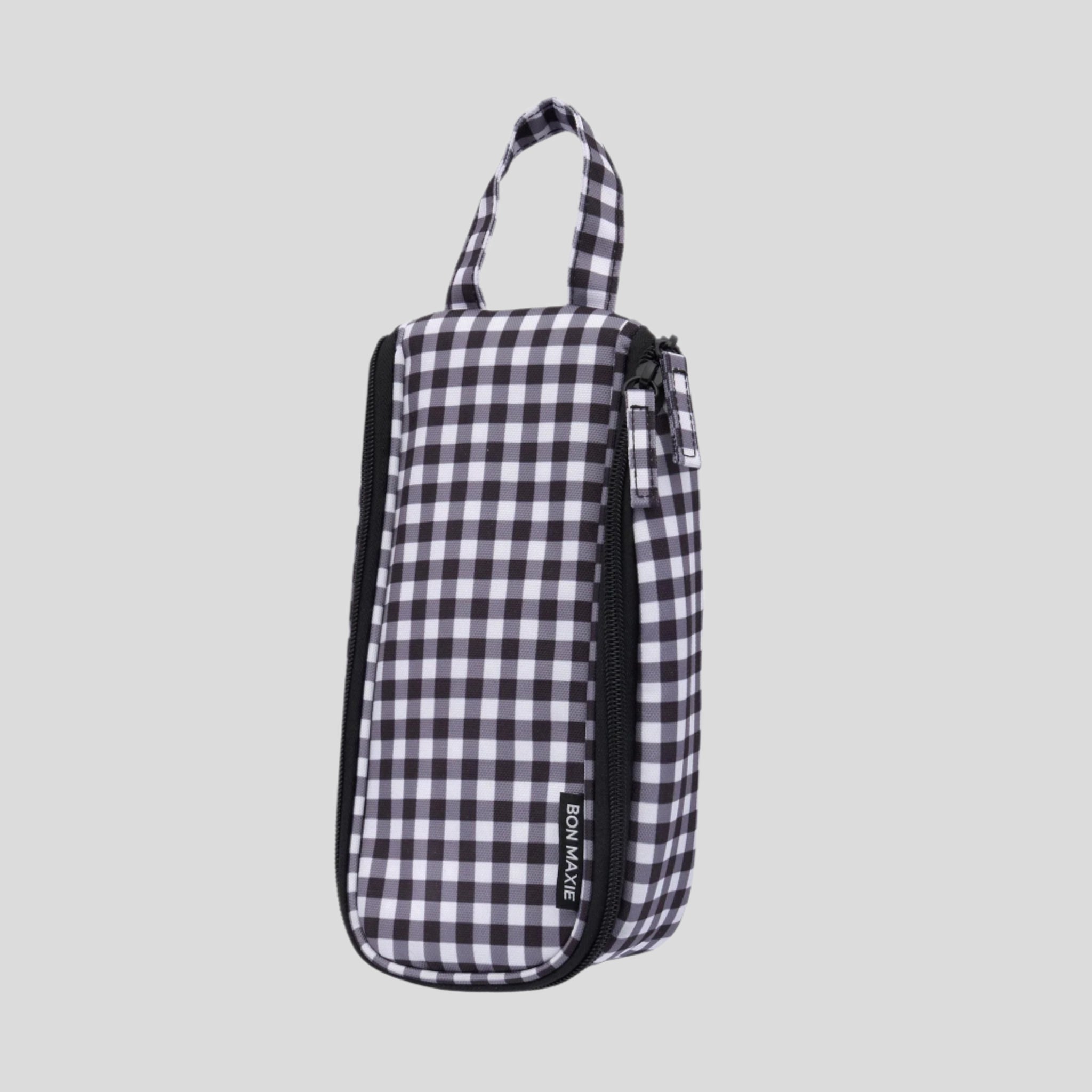Everyday Slimline Toiletry Bag - Waterproof Travel Cosmetic Organizer for Men & Women | Compact Black Gingham Design | Perfect for Gym, Vacation & Business Trips