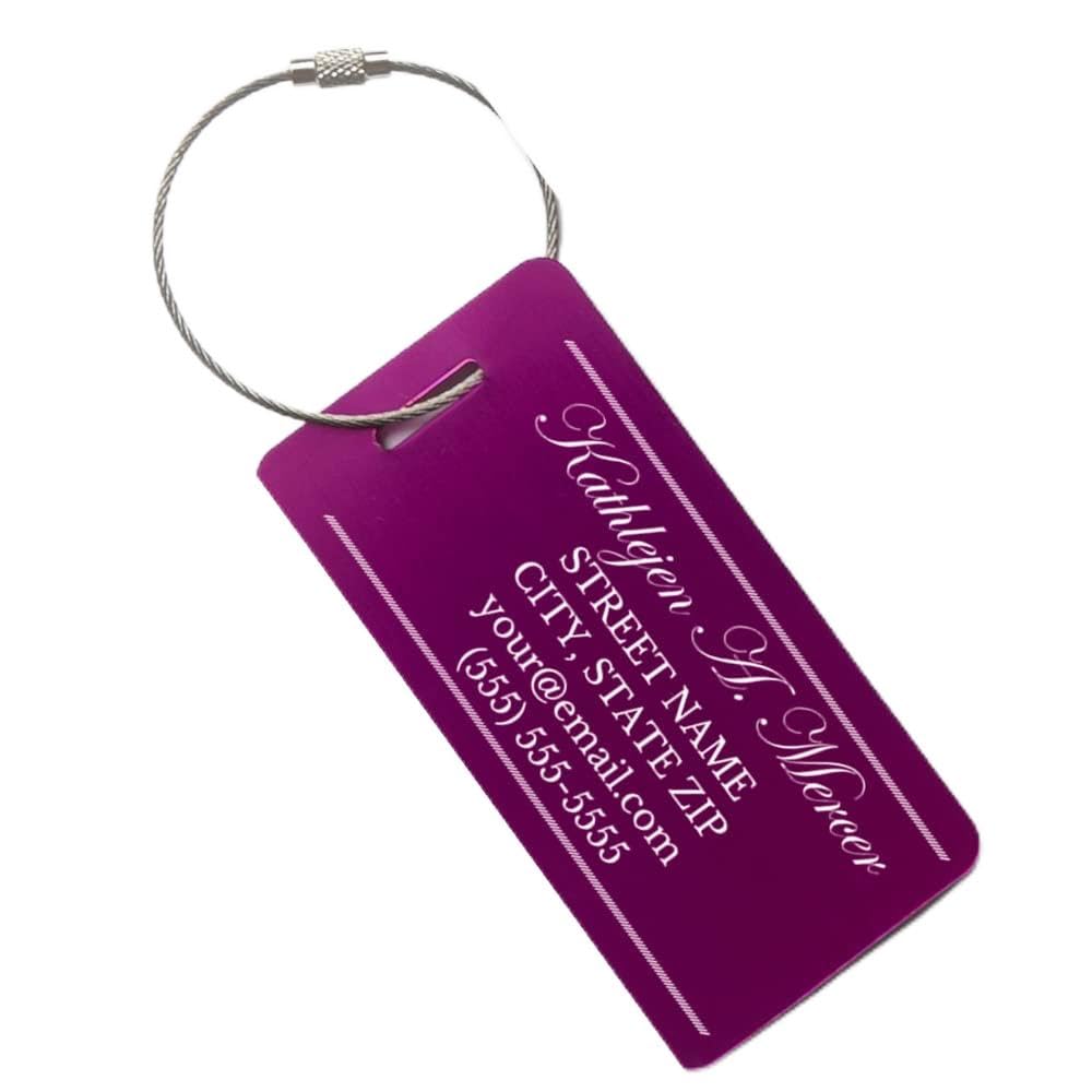 Personalized Metal Luggage Tags with Engraved Name - Unique Pink Travel Bag Tag for Suitcases & Backpacks (Single Tag) - Perfect Stocking Stuffer & Travel Gift - Use for Airports, Cruise Ships & Business Trips - Mercer Design