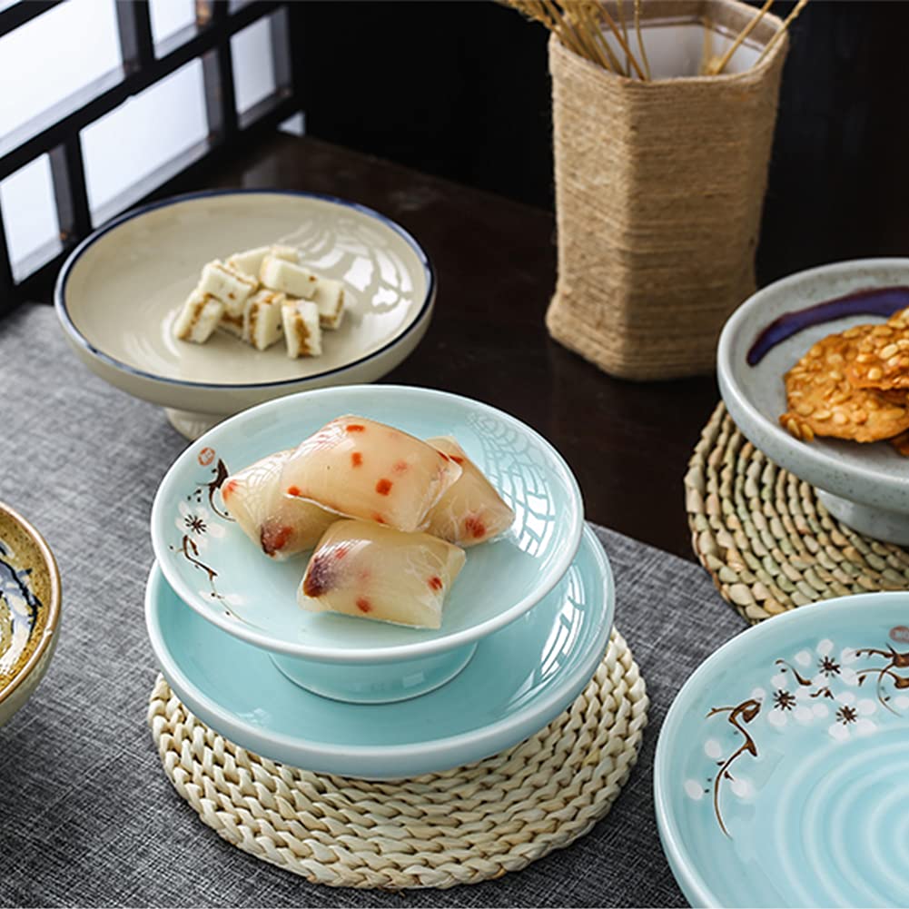 Ceramic Pedestal Bowl - 6.3 Inch Round Footed Serving Dish for Fruits, Desserts, Snacks, Nuts | Elegant Kitchen Counter Centerpiece & Table Decor in Green | Perfect for Parties, Dining Display, and Home Decor