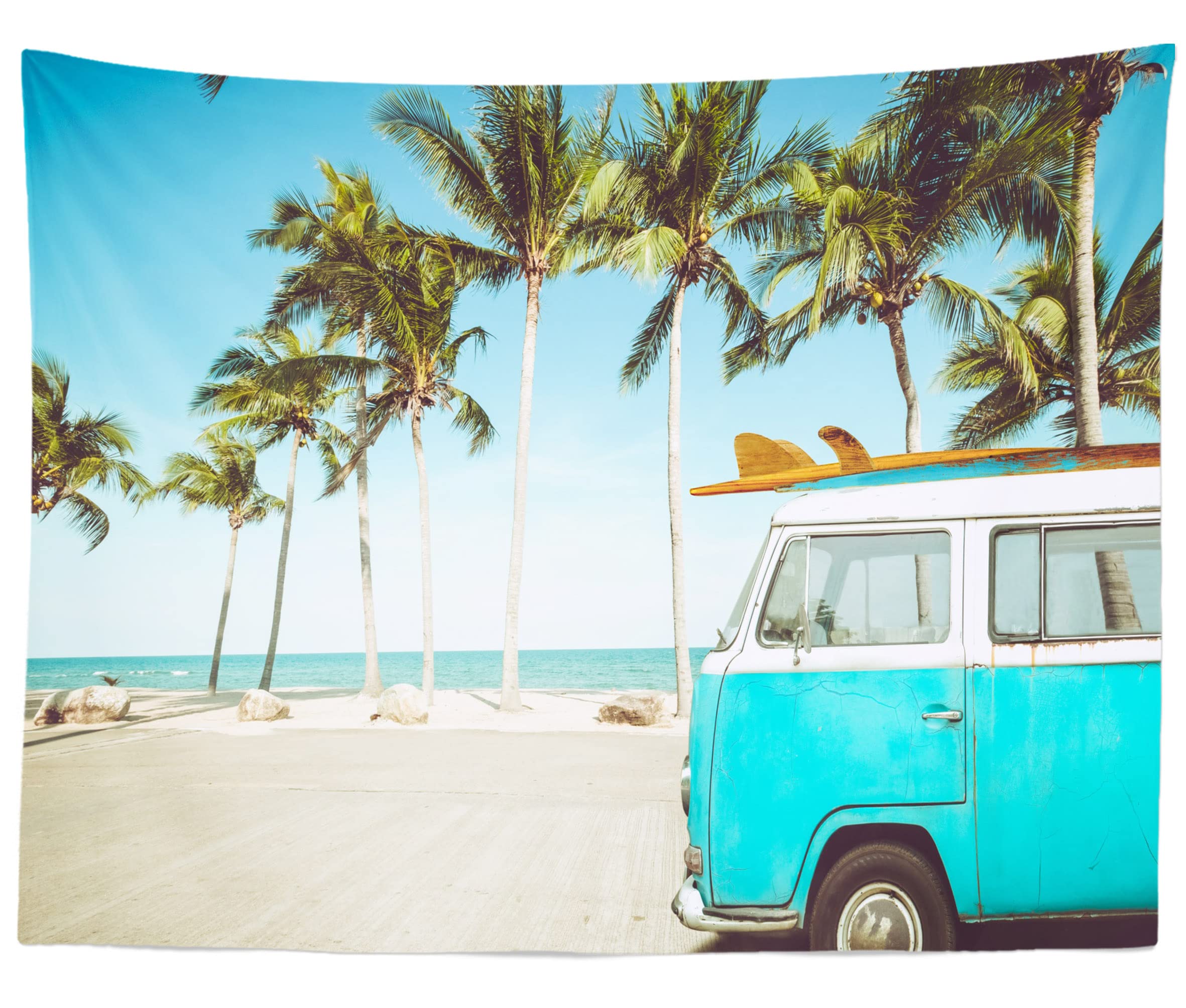 BELECO 7x5ft Tropical Beach Backdrop with Vintage Car & Surfboard - Summer Hawaii Surf Photography Background for Luau Party Decor, Birthday Photoshoots & Beach Themed Events | Perfect for Tropical Parties, Baby Showers & Vacation Photo Props