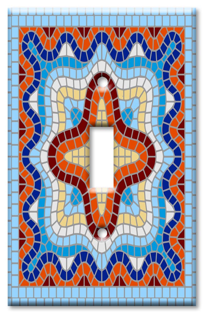 Decorative Light Switch Plate Cover - Art Plates with Spanish Mosaic Tile Design | 1 Gang Toggle Metal Wall Plate in Light Blue | Made in USA | Perfect for Home Decor, Living Room, Bedroom & Office