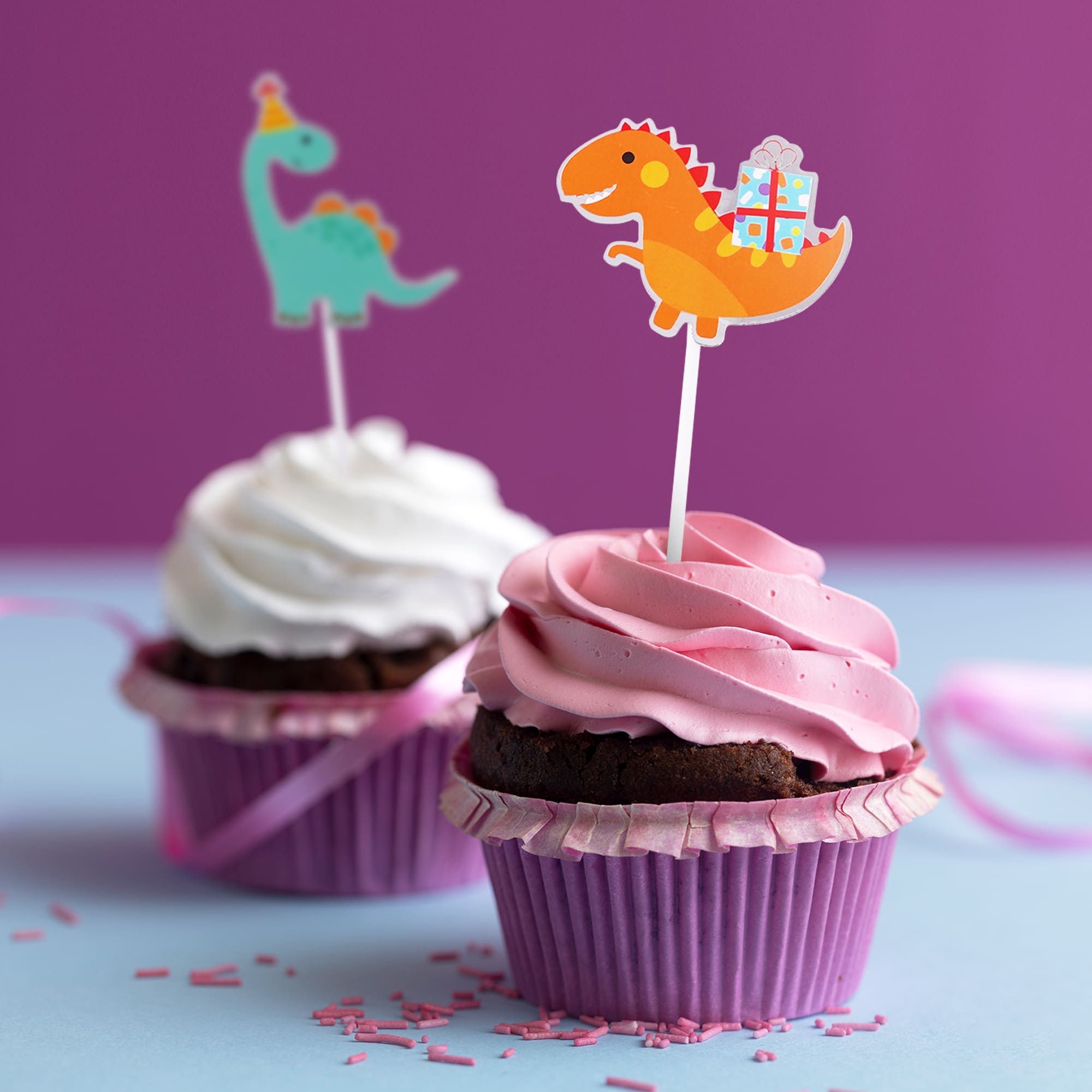 12-Pack Dinosaur Themed Cupcake Toppers with Hot Stamp - 4 Assorted Designs for Birthday Parties, Baby Showers & Kids Events