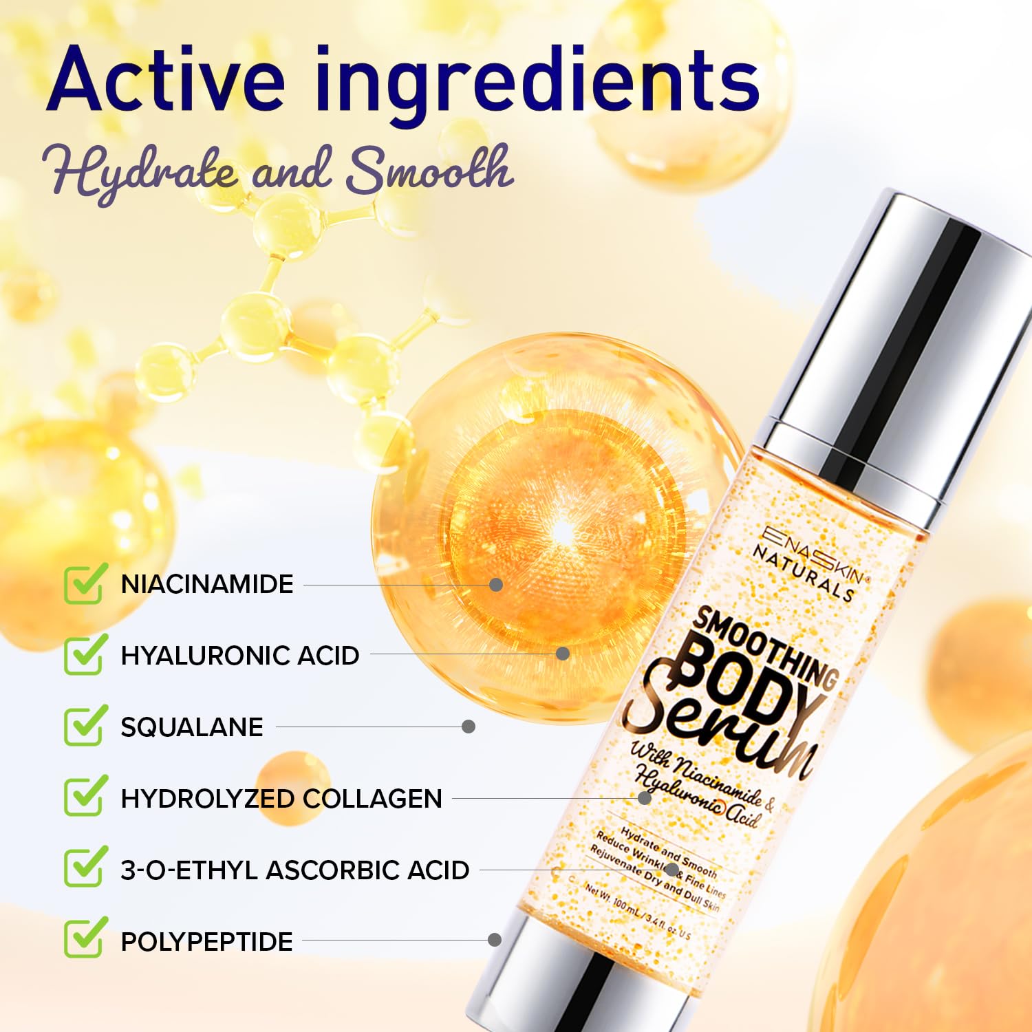 Anti-Wrinkle Smoothing Body Serum & Hydrating Lotion for Dry Skin - Hyaluronic Acid & Niacinamide Moisturizer for Daily Skin Care | Perfect for Night Routine & Post-Shower Hydration