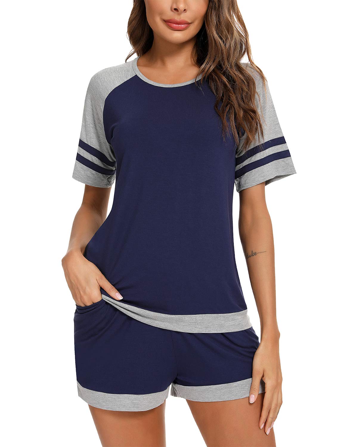 Women's Cute Print Pajama Set - Tee & Shorts Sleepwear for Lounge & Travel XS-XXL