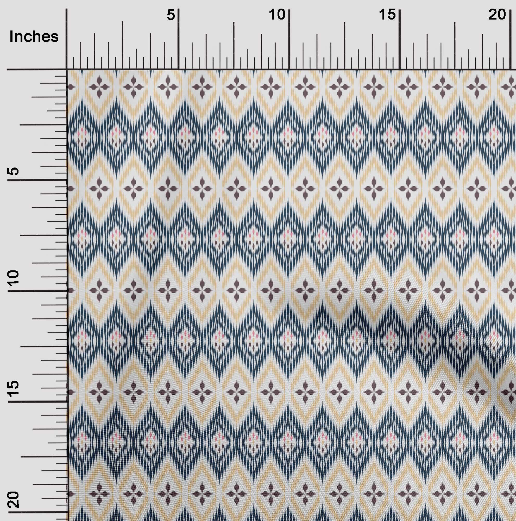 oneOone Polyester Spandex Blue Ikat Print Fabric - 56 Inch Wide for DIY Clothing, Quilting & Home Decor Projects | Soft Stretch Material for Dresses, Curtains & Crafting