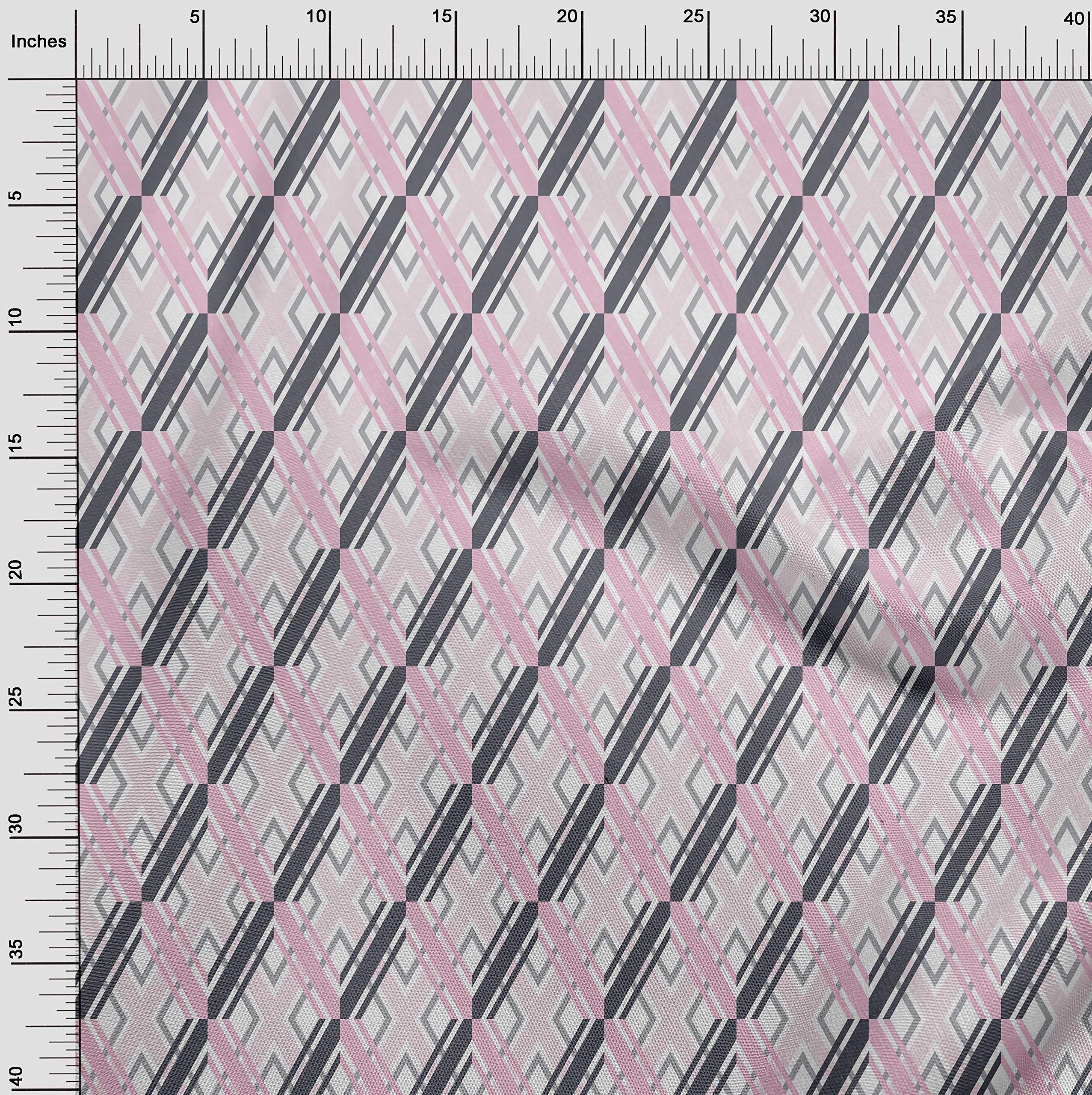 oneOone Cotton Jersey Peach Fabric - Argyle Geometric Print DIY Sewing Material by The Yard (58