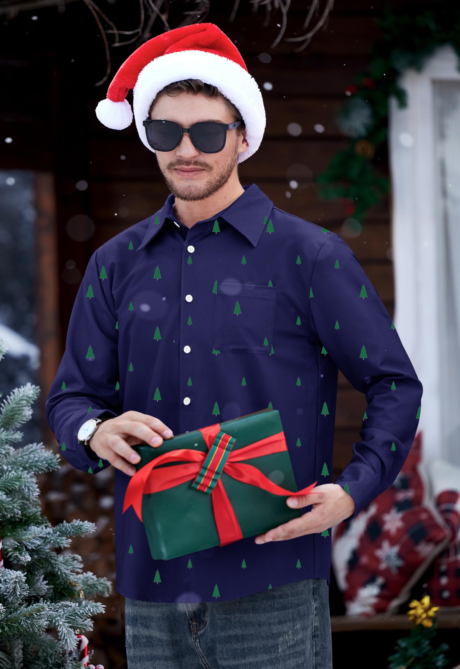 Arvilhill Men's Ugly Christmas Shirts - Long Sleeve Holiday Party Wear (S-XXL)