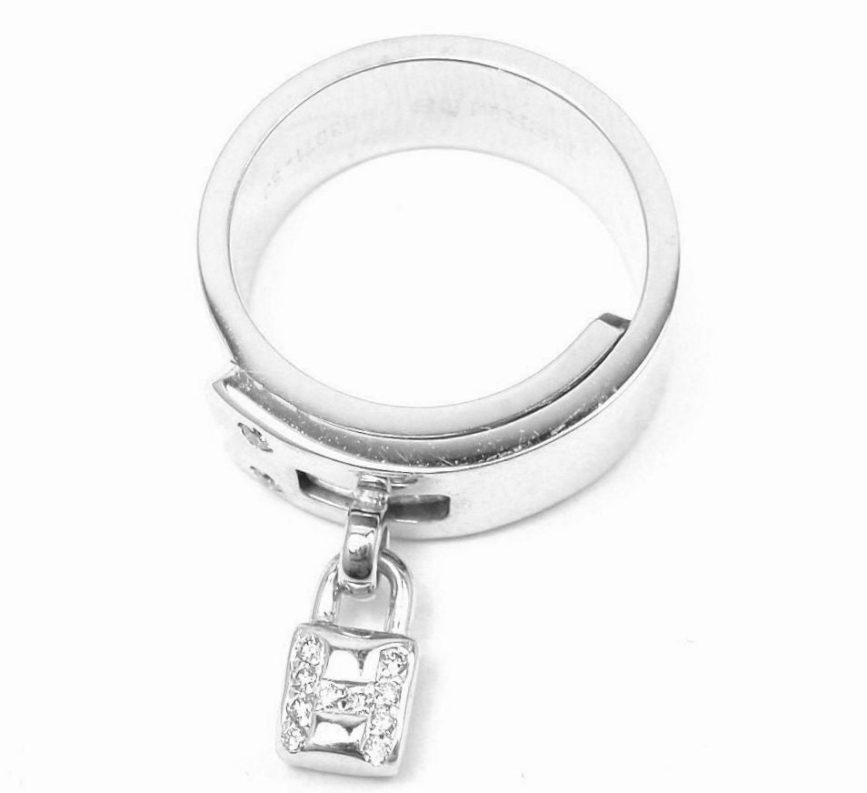 Authentic Hermes 18k White Gold H Lock Diamond Ring - Luxury Designer Jewelry for Women, Perfect for Weddings, Anniversaries & Special Occasions